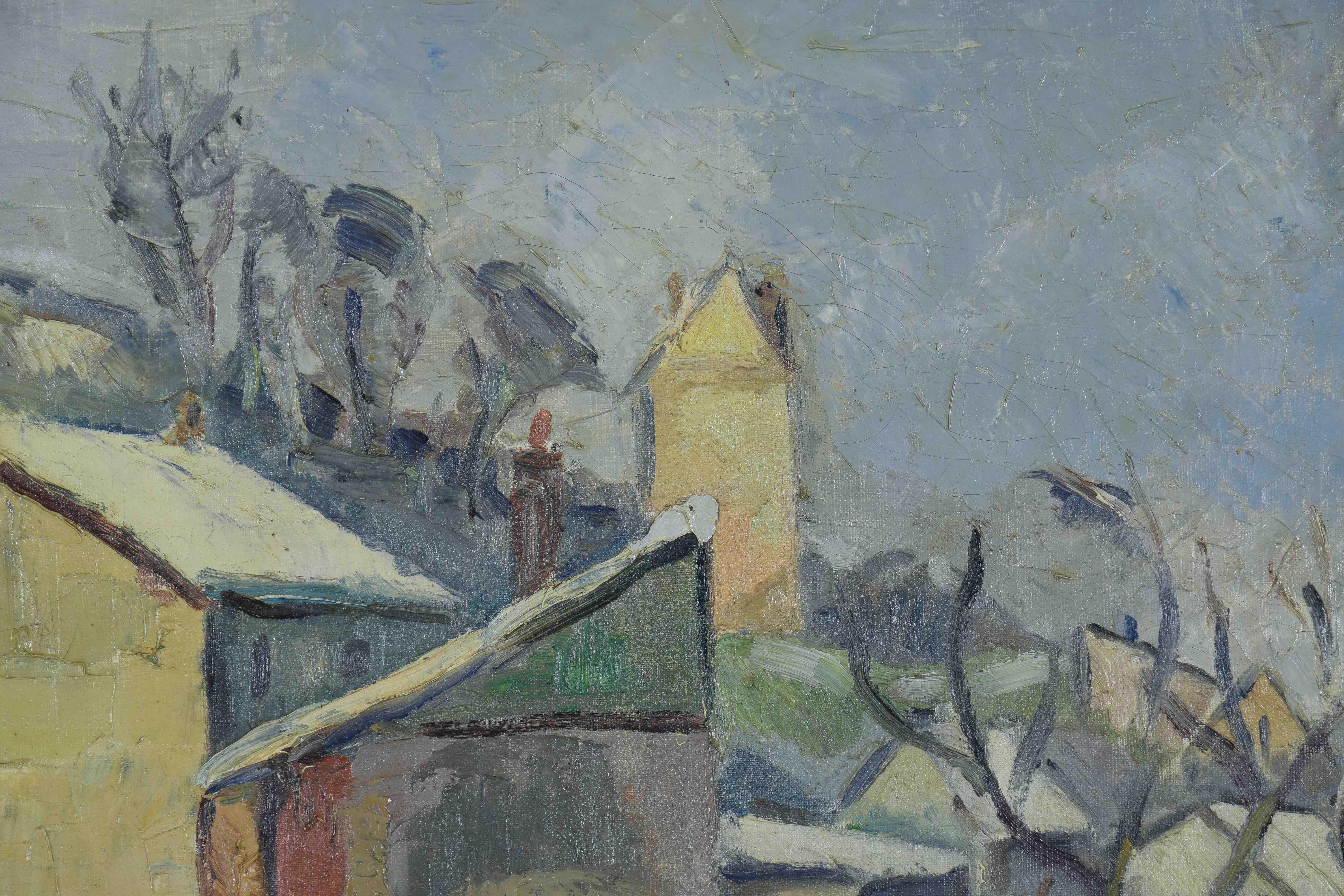 Neige à Rouen by GEORGES CYR - Snow scene, landscape painting, oil on canvas - Post-Impressionist Painting by Georges Cyr