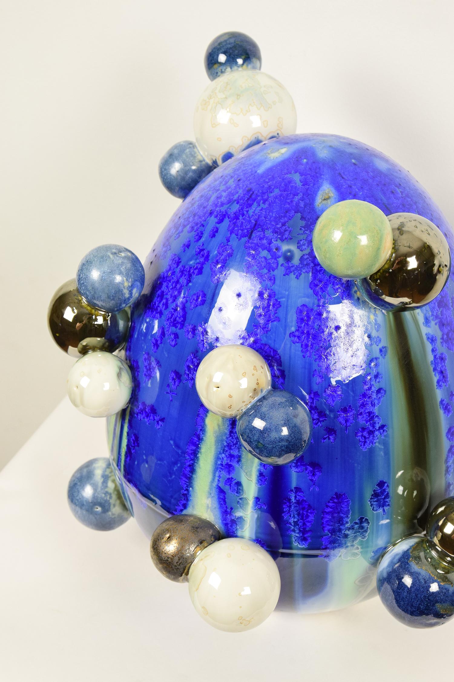 Atomic Egg by NAM TRAN - Unique Hand-Made Sculpture, Blue Egg, Porcelain Art 1