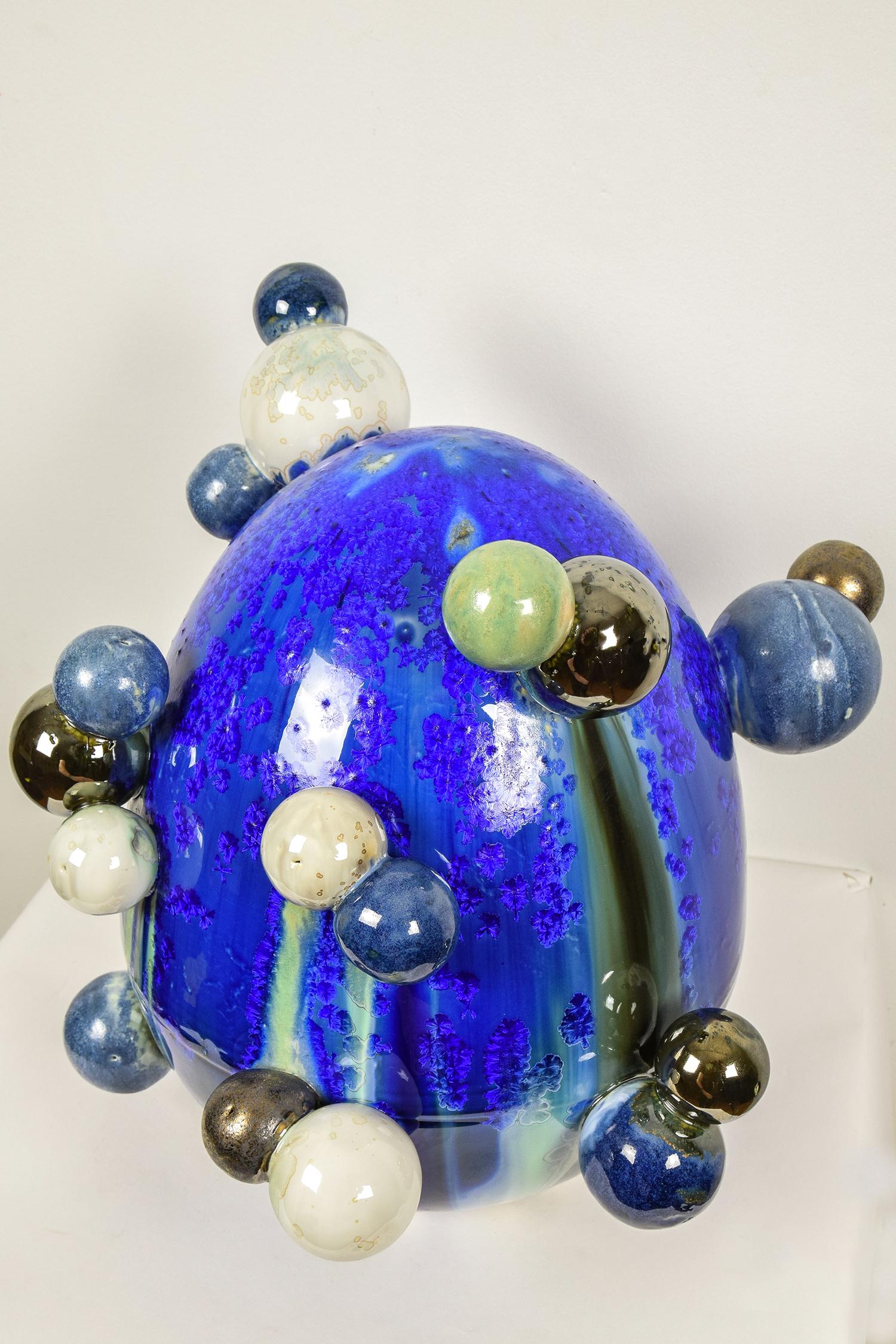 Atomic Egg by NAM TRAN - Unique Hand-Made Sculpture, Blue Egg, Porcelain Art 2