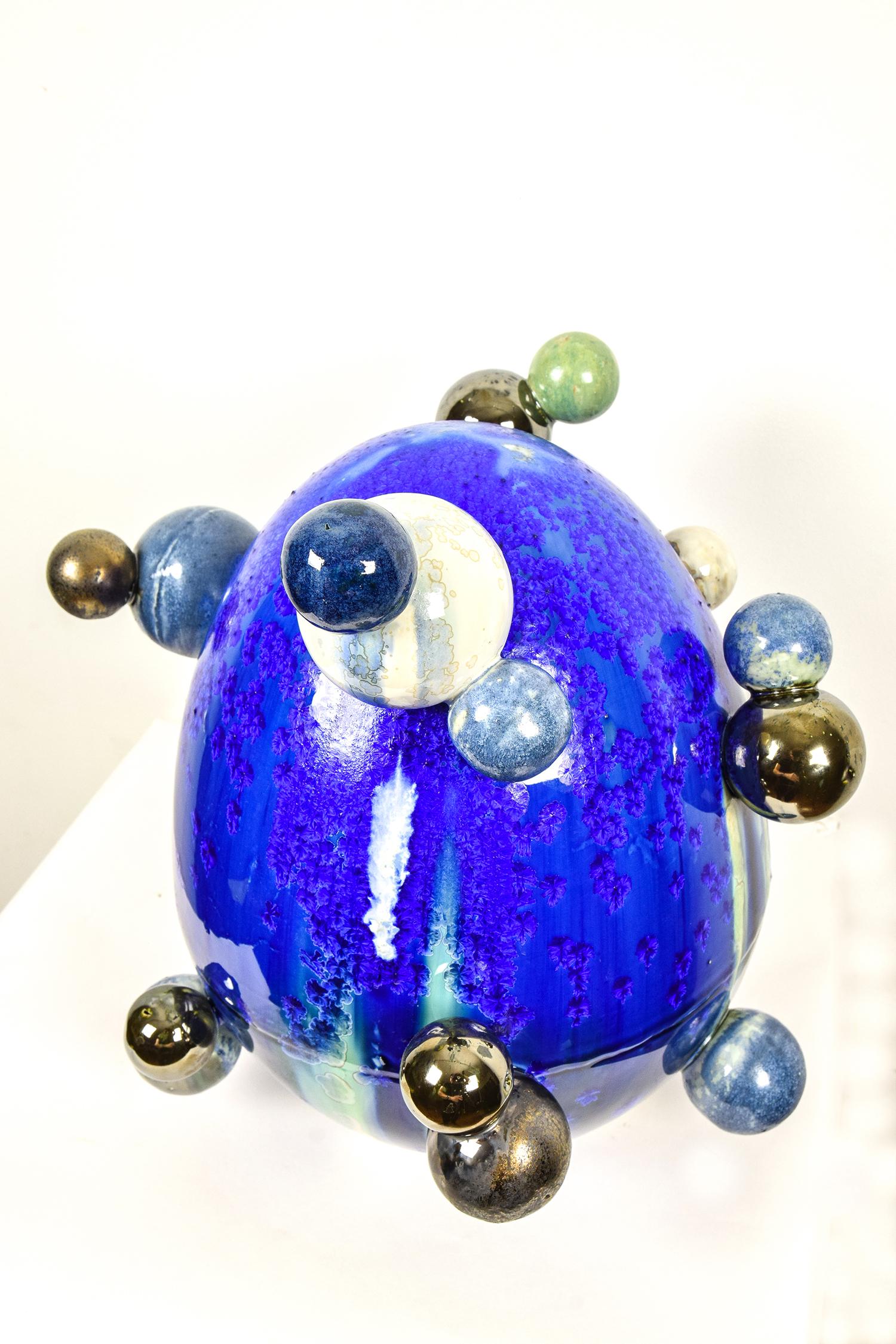 Atomic Egg by NAM TRAN - Unique Hand-Made Sculpture, Blue Egg, Porcelain Art 3