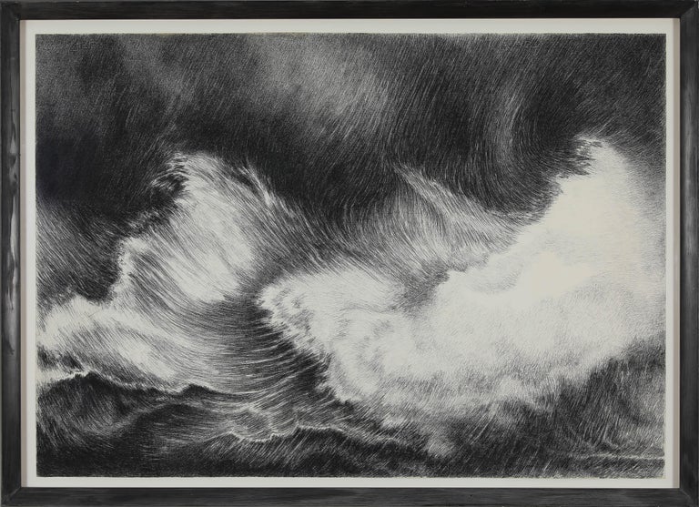 Large black and white drawing titled 'Waves' by French artist Yvon Pissarro  - Contemporary Art by Yvon Pissarro