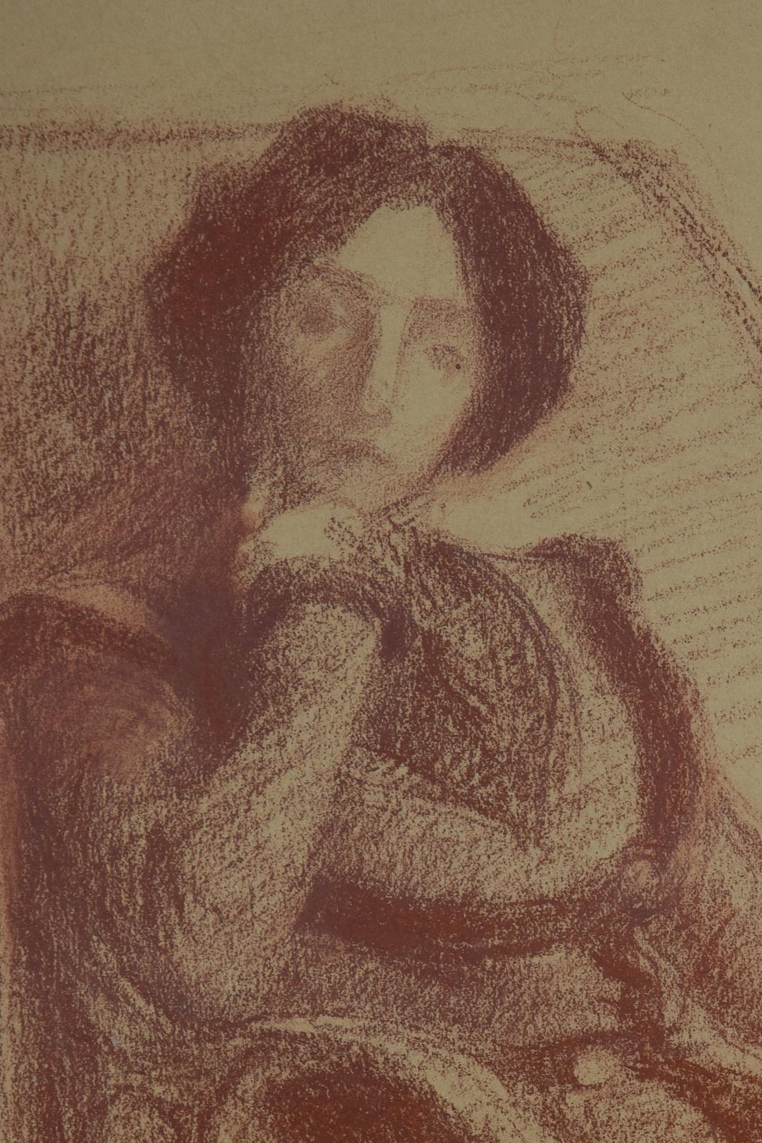 Madame Petitjean Assise, 19 mai 1901 by Hippolyte Petitjean (1854-1929)
Sanguine on paper
52.8 x 38.6 cm (20 ³/₄ x 15 ¹/₄ inches)
Studio stamp and dated lower left, 19 mai 1901
Executed in 1901

Provenance
JPL Fine Arts, London

Exhibition
Monte