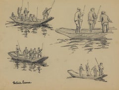 Pêcheurs by Paulémile Pissarro - Drawing of fishermen