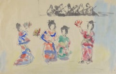 Vintage Geisha Girls by Emmanuel Mane-Katz - Watercolour painting