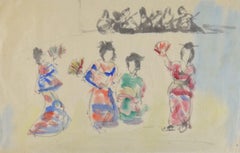 Peinture à l'aquarelle Geisha Girls d'Emmanuel Mane-Katz