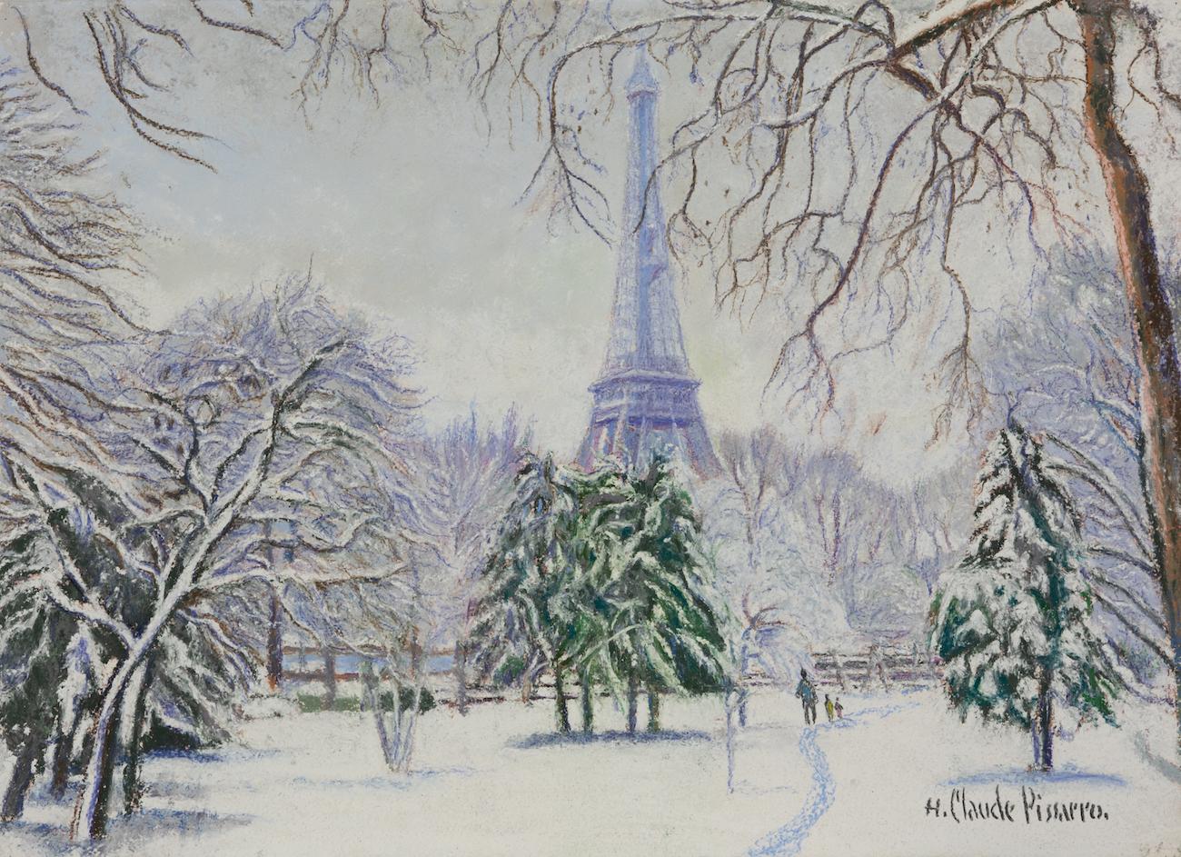Neige Paris par H. Claude Pissarro - Scène de neige de Paris - Art de Hughes Claude Pissarro