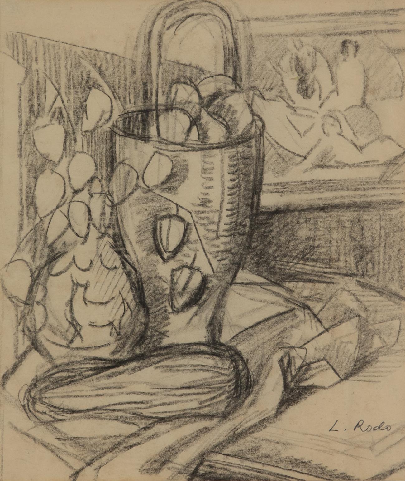 Stillleben von Ludovic-Rodo Pissarro – Holzkohle auf Papier
