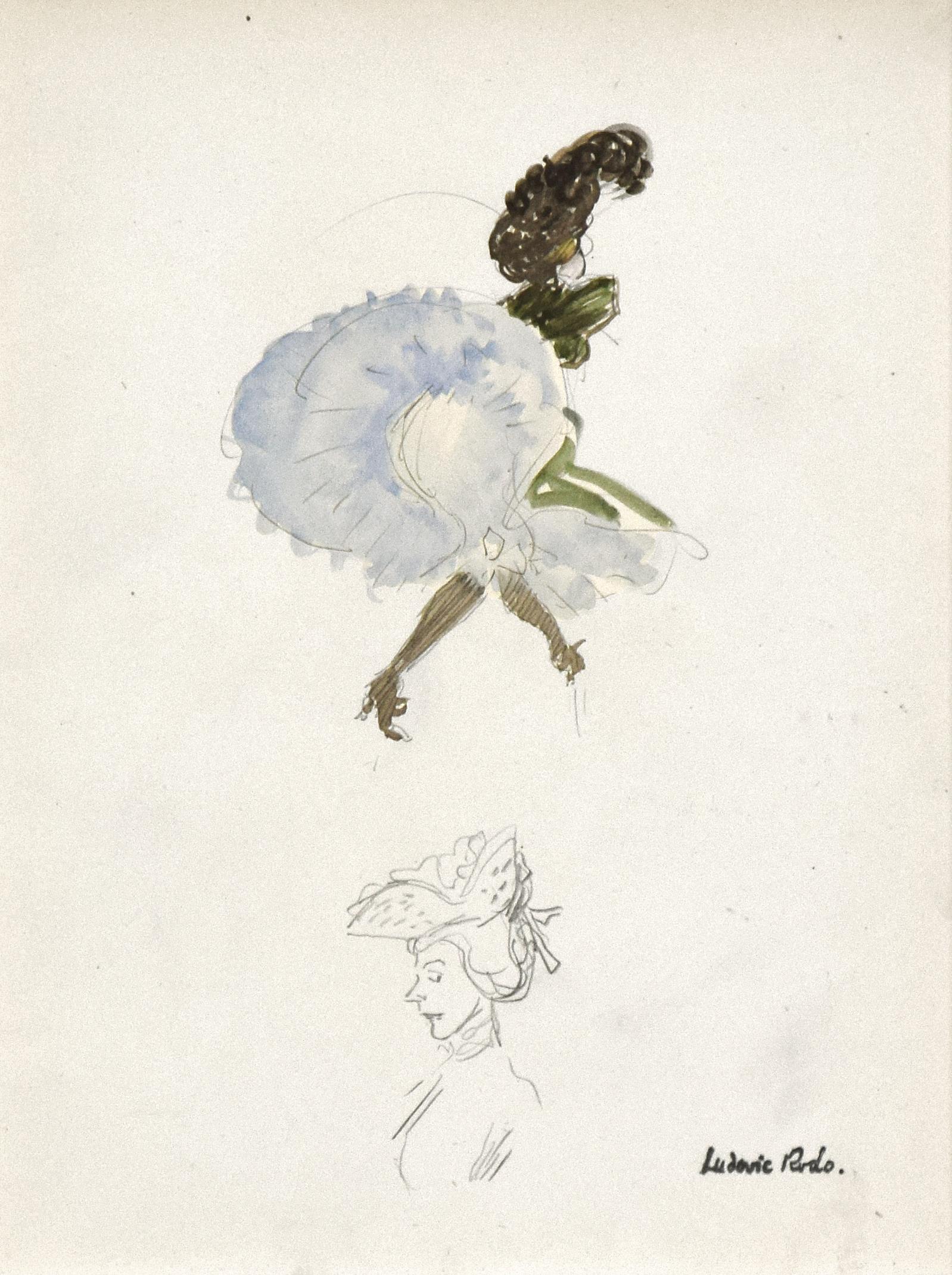 Studie über einen Tänzer und eine Dame von Ludovic-Rodo Pissarro – Aquarell