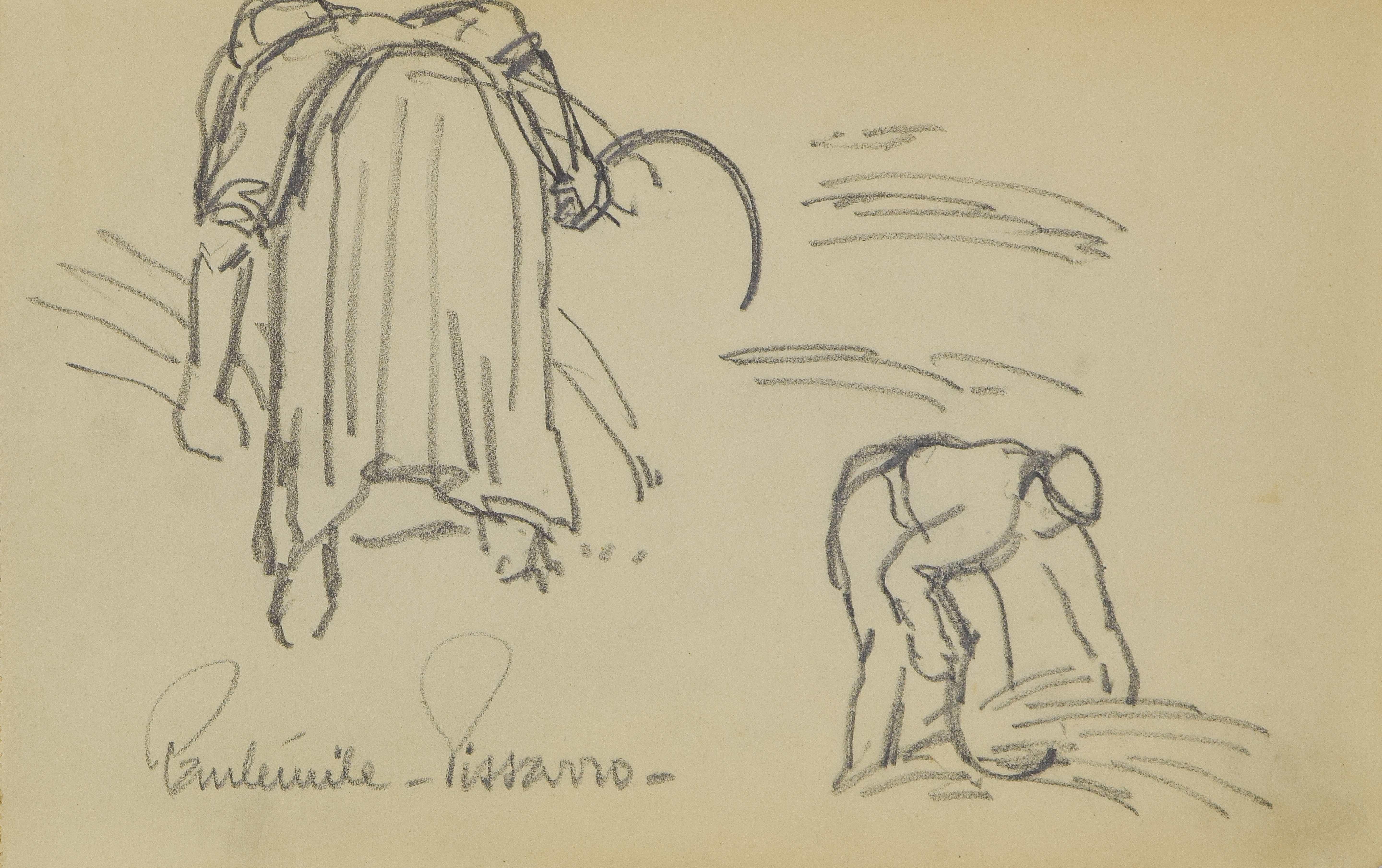Paul Emile Pissarro Figurative Art - Le Ramassage des Foins by Paulémile Pissarro - Graphite drawing