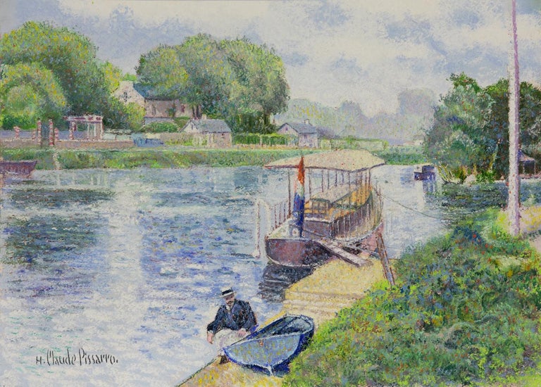 Hughes Claude Pissarro Figurative Art - La Marne à Lagny (Quai de la Gourdine) by H. Claude Pissarro - River scene