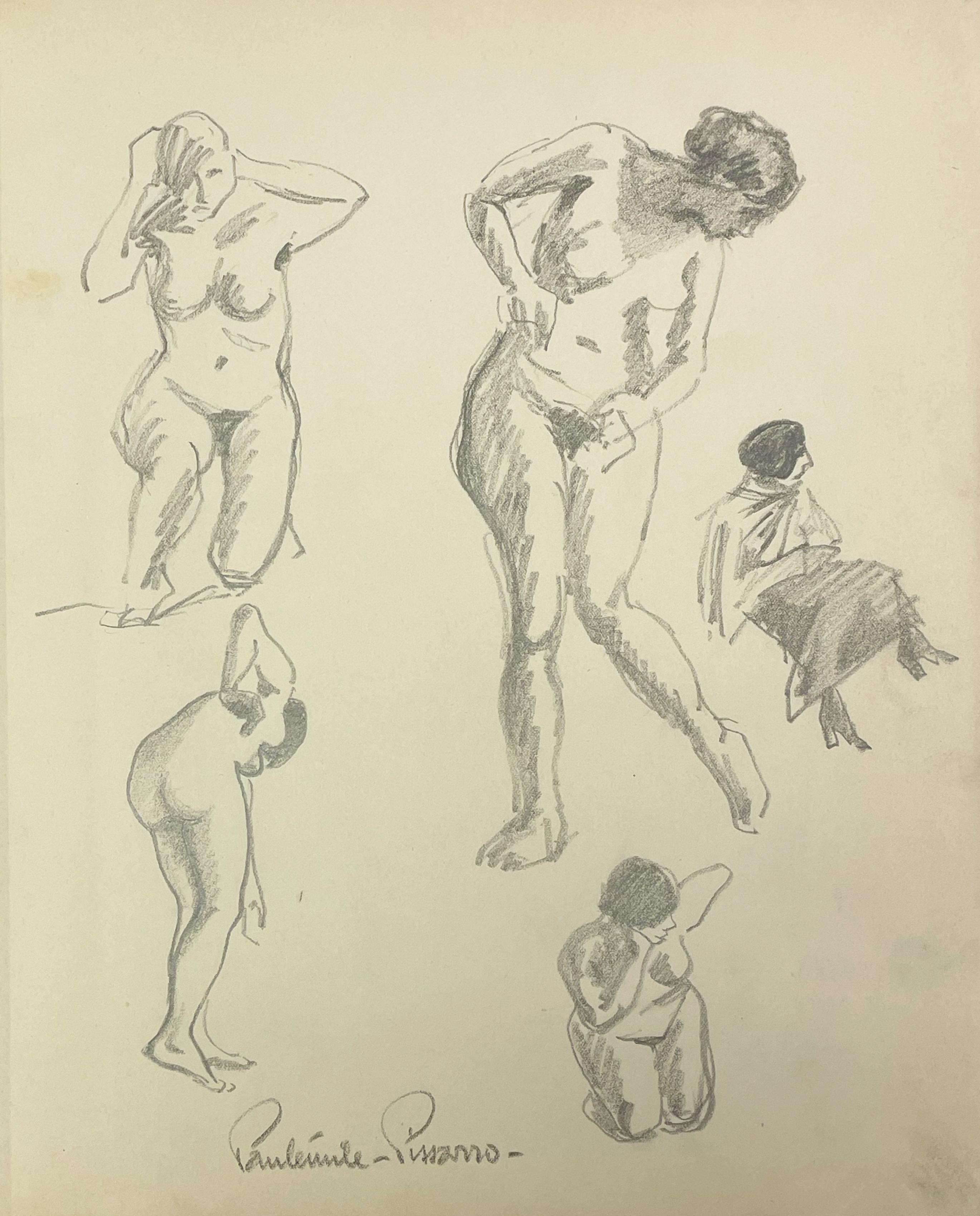 Paul Emile Pissarro Figurative Art - Traditional nude drawings by Paulémile Pissarro - Nude drawing