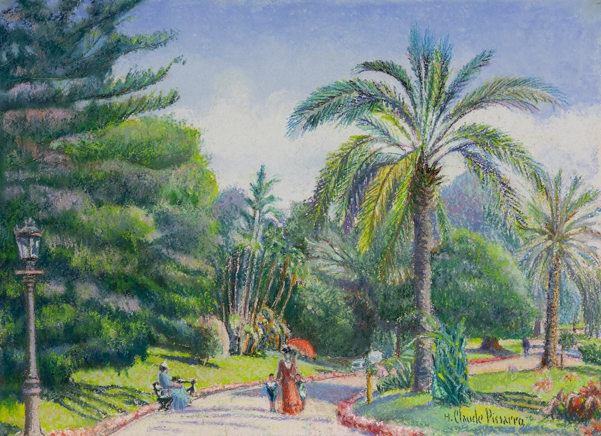 Hughes Claude Pissarro Figurative Art - Les Jardins de Monte-Carlo by H. Claude Pissarro - Pastel, Post-Impressionist