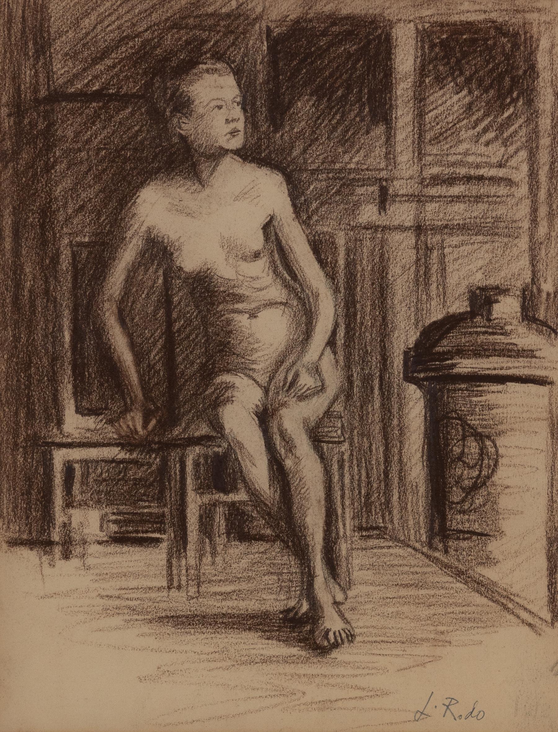 Nu Assise by Ludovic-Rodo Pissarro (1878-1952)
Charcoal on paper
31.3 x 24.2 cm (12 ⅜ x 9 ½ inches)
Signed lower right, L.Rodo

This work of art is accompanied by a certificate of authenticity signed and dated by Lélia Pissarro.

Artist