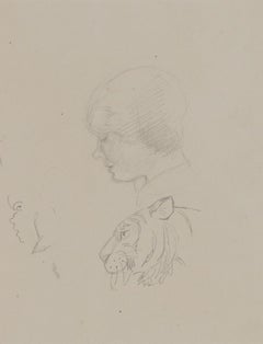Studie eines menschlichen Kopfes und eines Tigers von Orovida Pissarro - Skizze