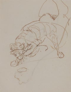 Antique Study of Crouching Tiger by Orovida Pissarro - Ink drawing