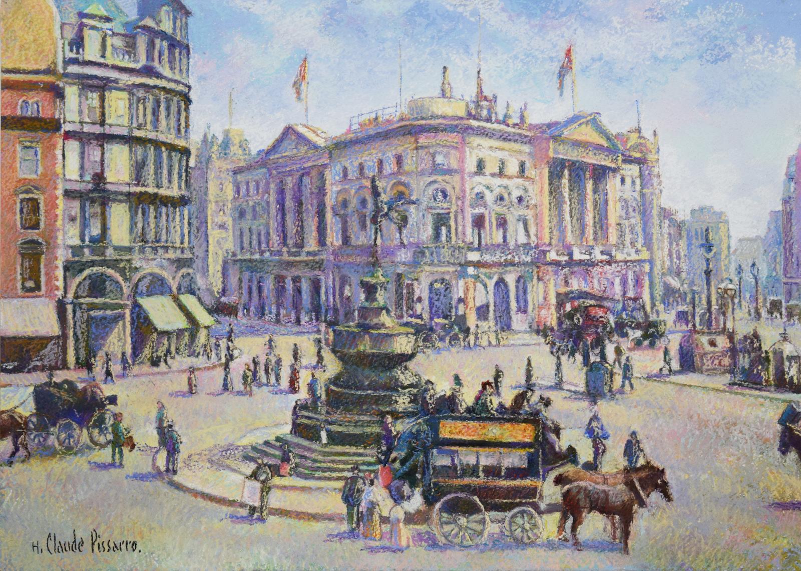 Figurative Art Hughes Claude Pissarro - Midi Piccadilly (Londres Royaume Uni) par H. Claude Pissarro - Scène de la ville de Londres