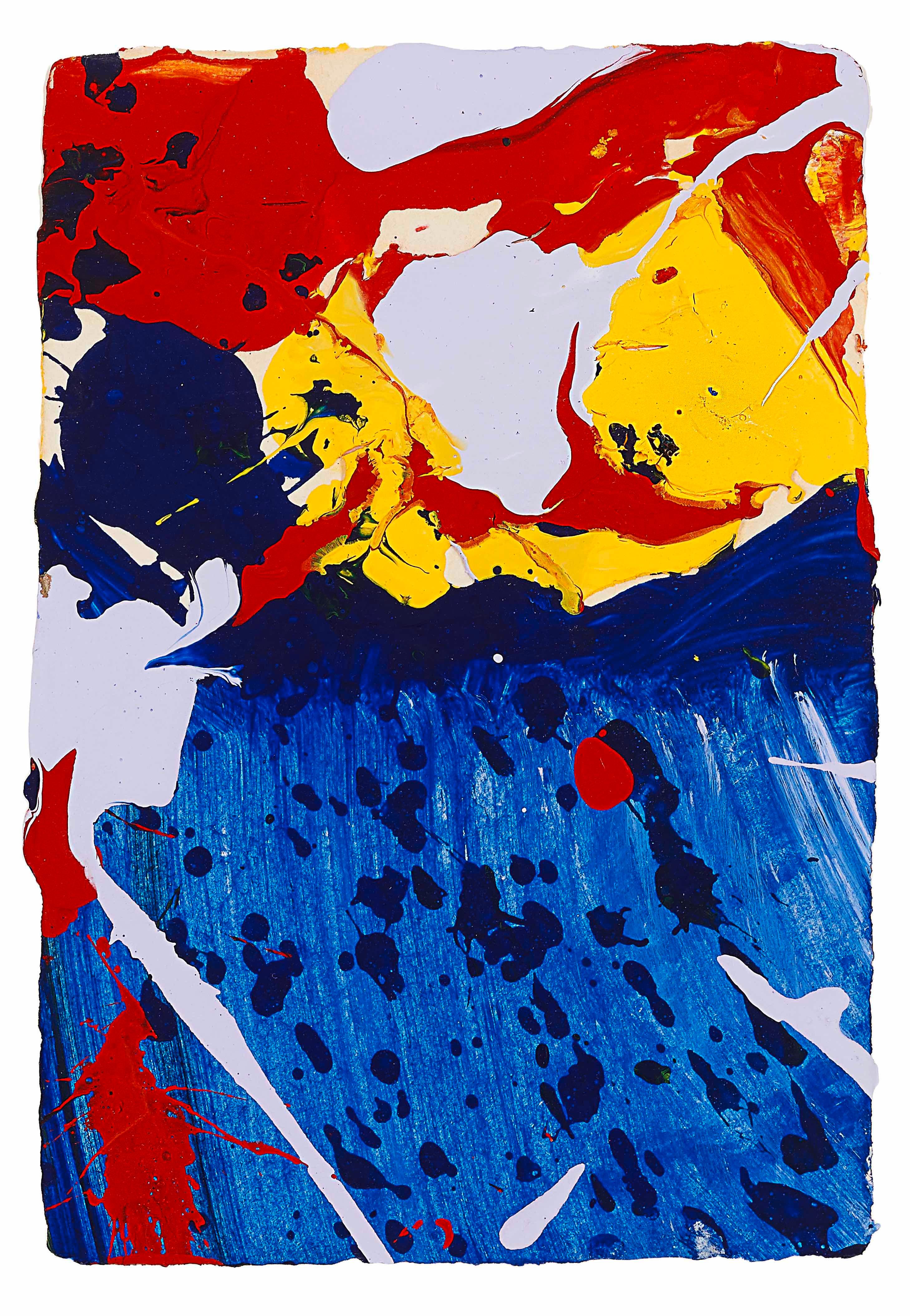 *UK BUYERS WILL PAY AN ADDITIONAL 5% IMPORT DUTY ON TOP OF THE ABOVE PRICE

Sklye by Sam Francis (1923-1994)
Acrylic on paper
14.6 x 10.2 cm (5 ³/₄ x 4 inches)
Signed, Sam Francis and dated on the reverse
Signed again, dated and inscribed on the