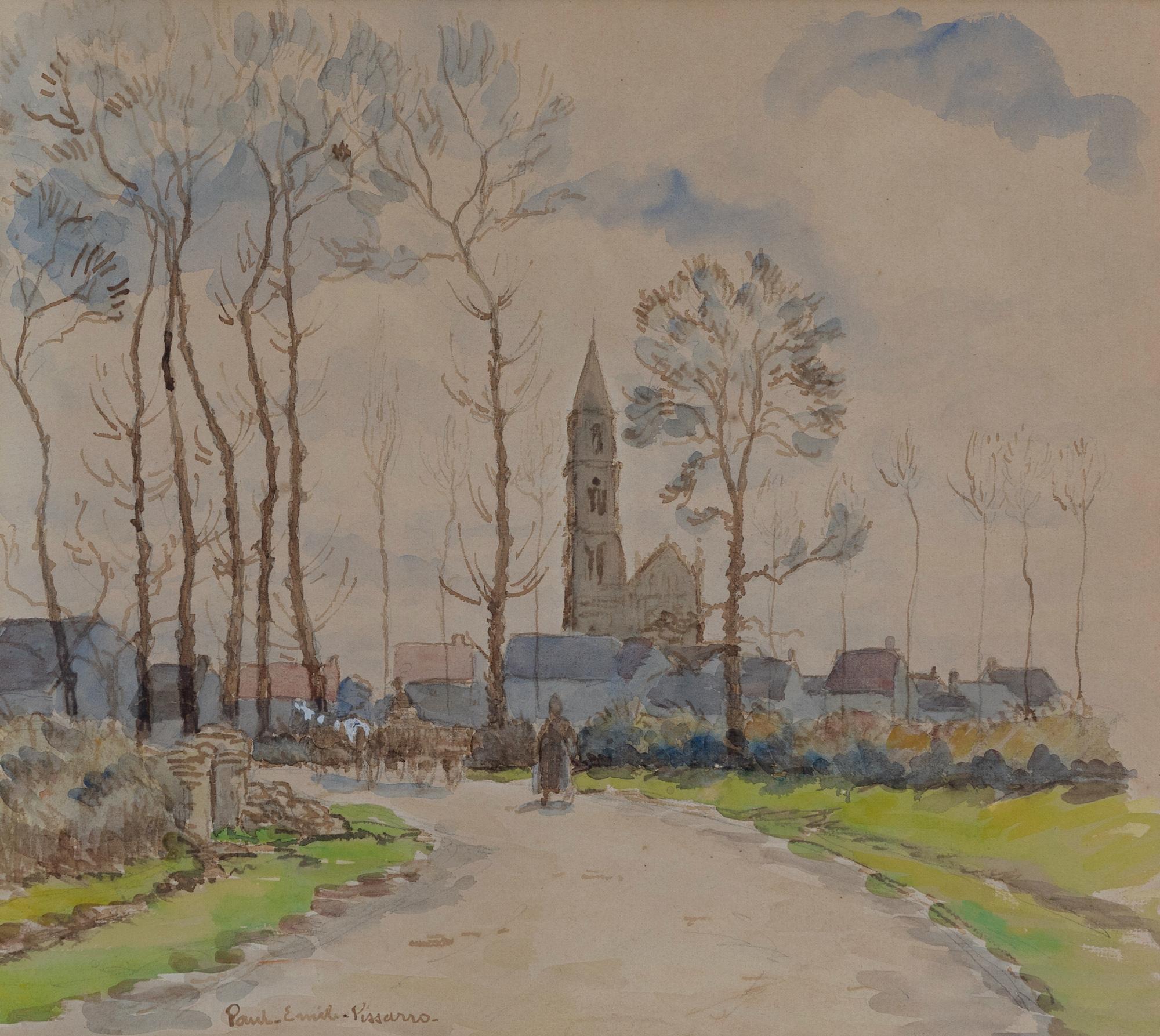 Promeneuse sur un chemin by Paulémile Pissarro - Work on paper, watercolour
