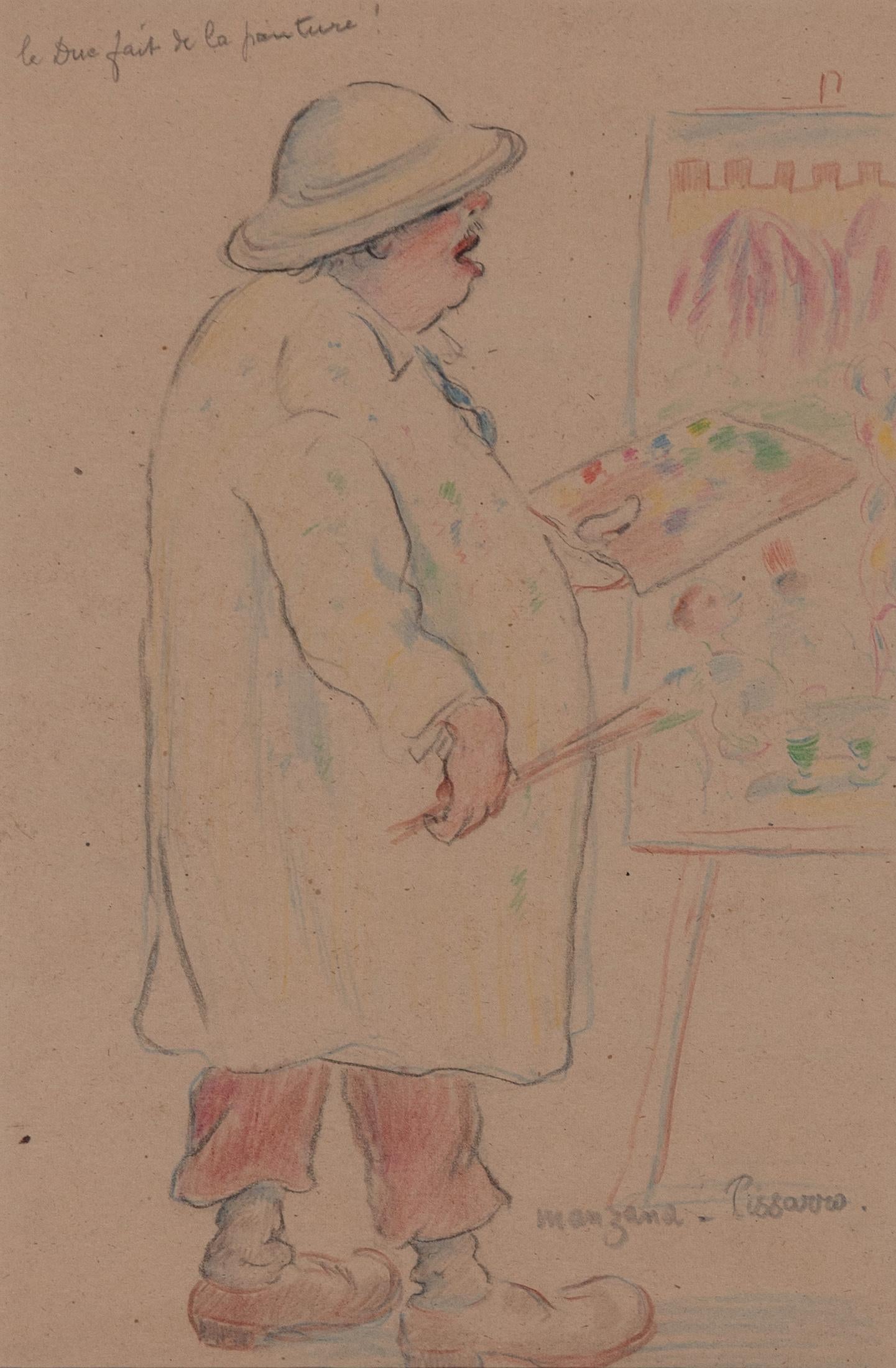 Georges Henri Manzana Pissarro Figurative Art - Le Due Fait de la Peinture by Georges Manzana Pissarro - Colourful drawing