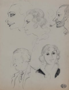 Vintage Study of Heads by Georges Manzana Pissarro - Drawing