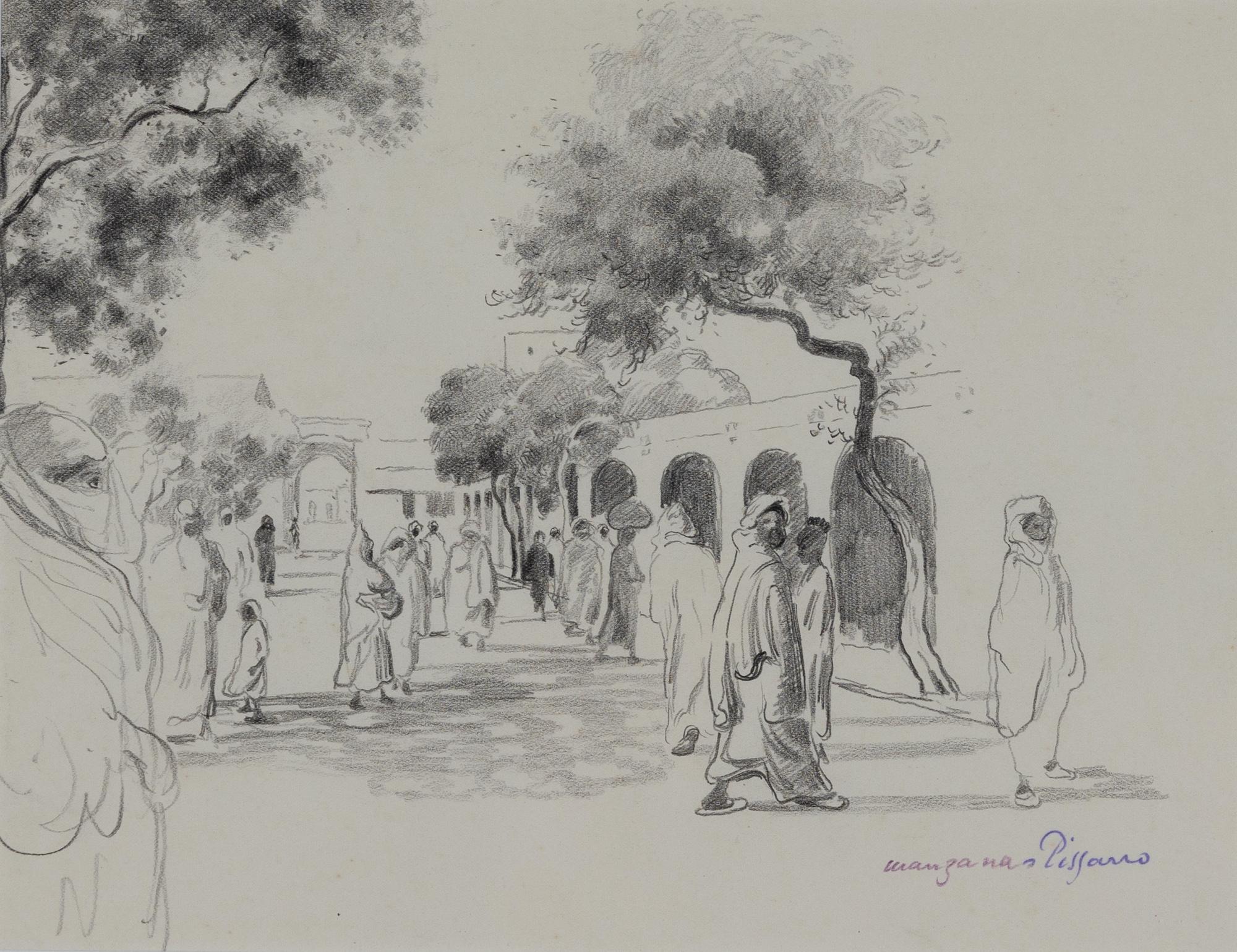 Georges Henri Manzana Pissarro Figurative Art - Moroccan Market by Georges Manzana Pissarro - Drawing