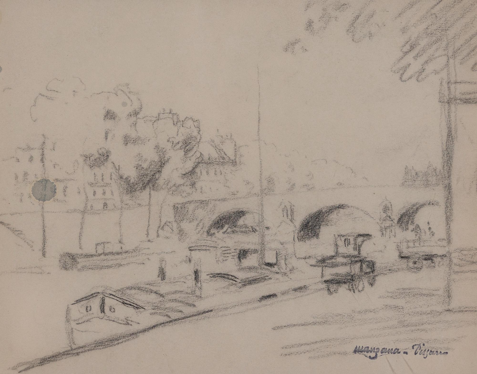 La Seine à Paris von Georges Manzana Pissarro - Arbeit auf Papier, Pariser Szene