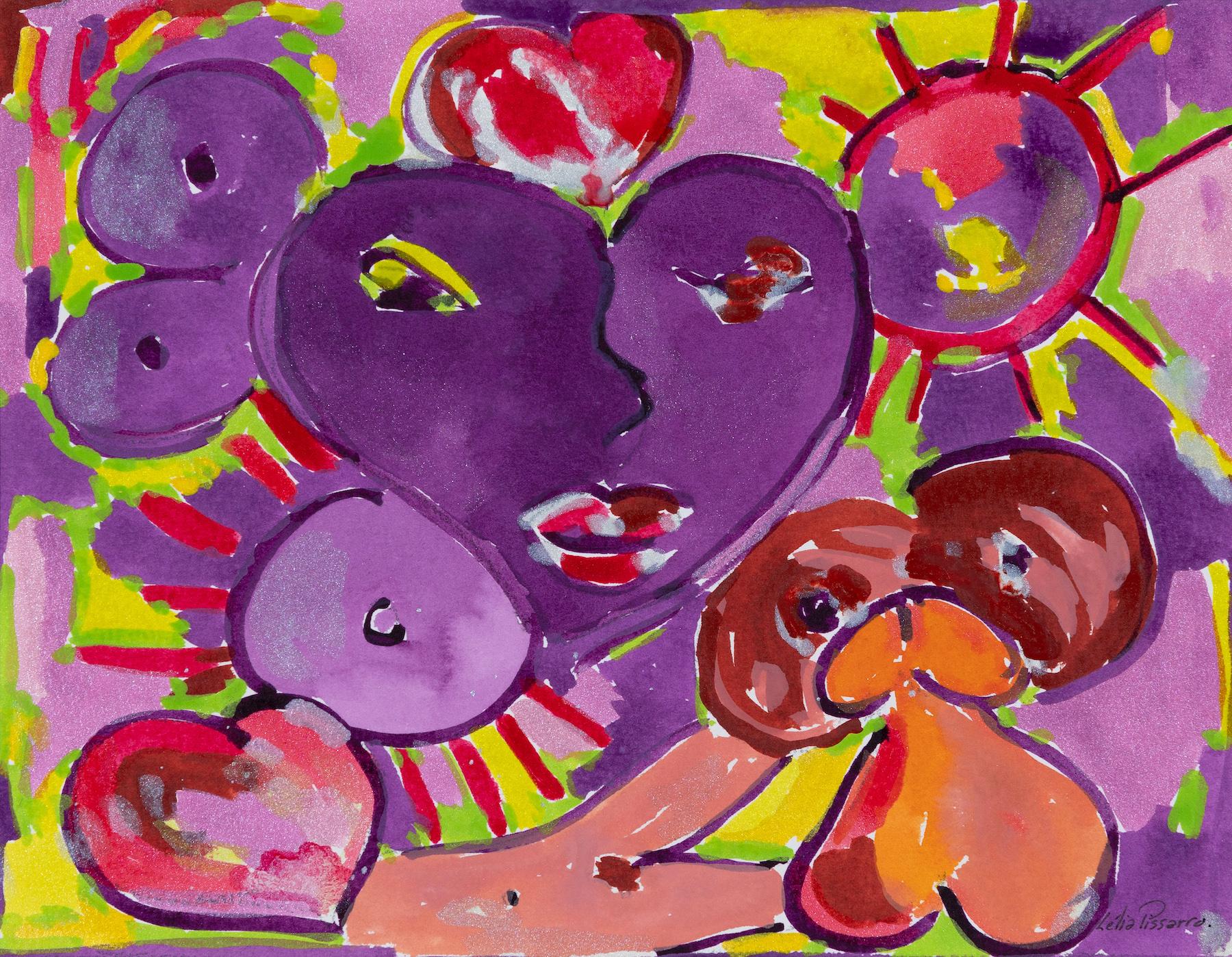 Lelia Pissarro Abstract Drawing - All day and all night by Lélia Pissarro - Abstract, contemporary work on paper
