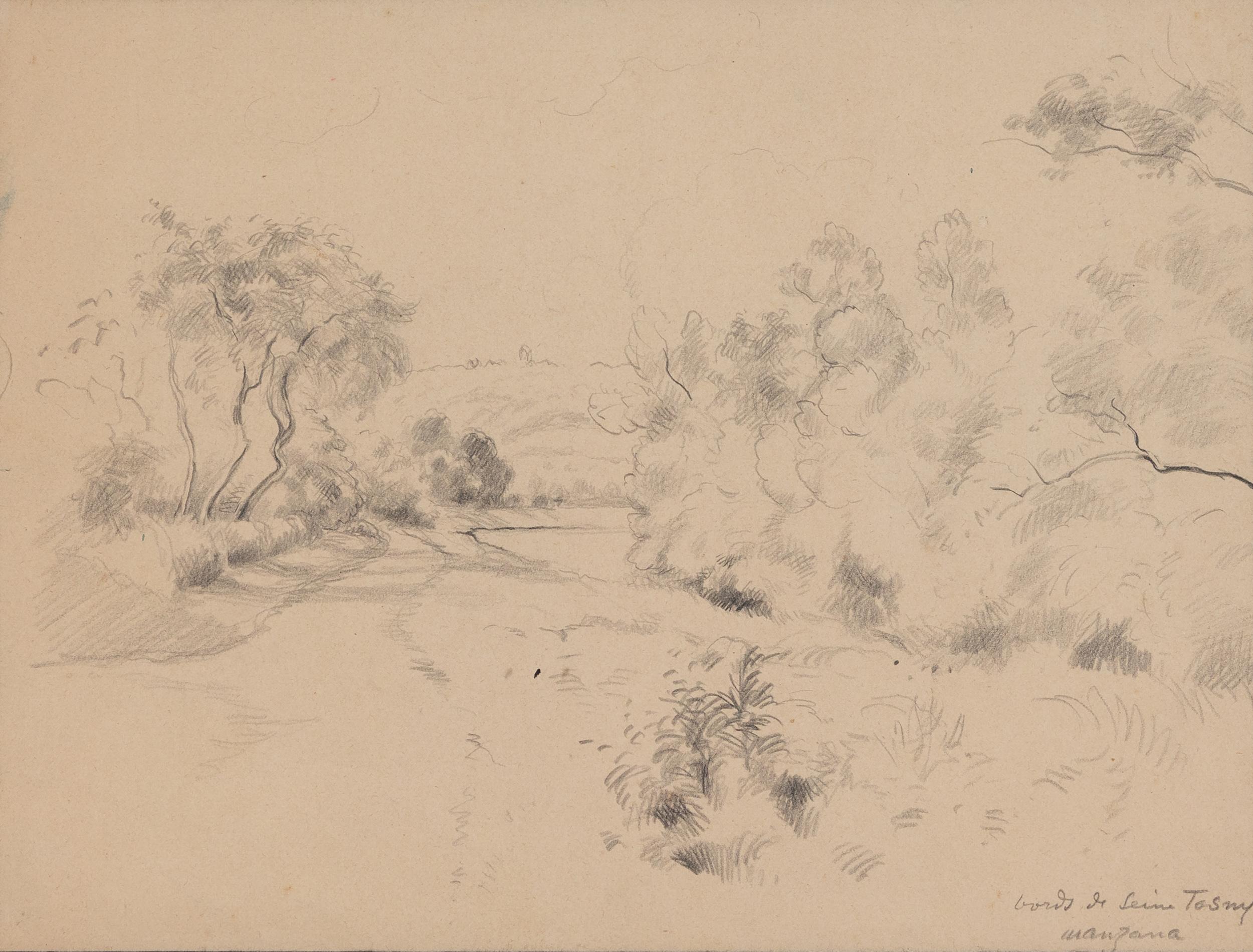 Bords de Seine, Tosny de Georges Manzana Pissarro - Dibujo de paisaje