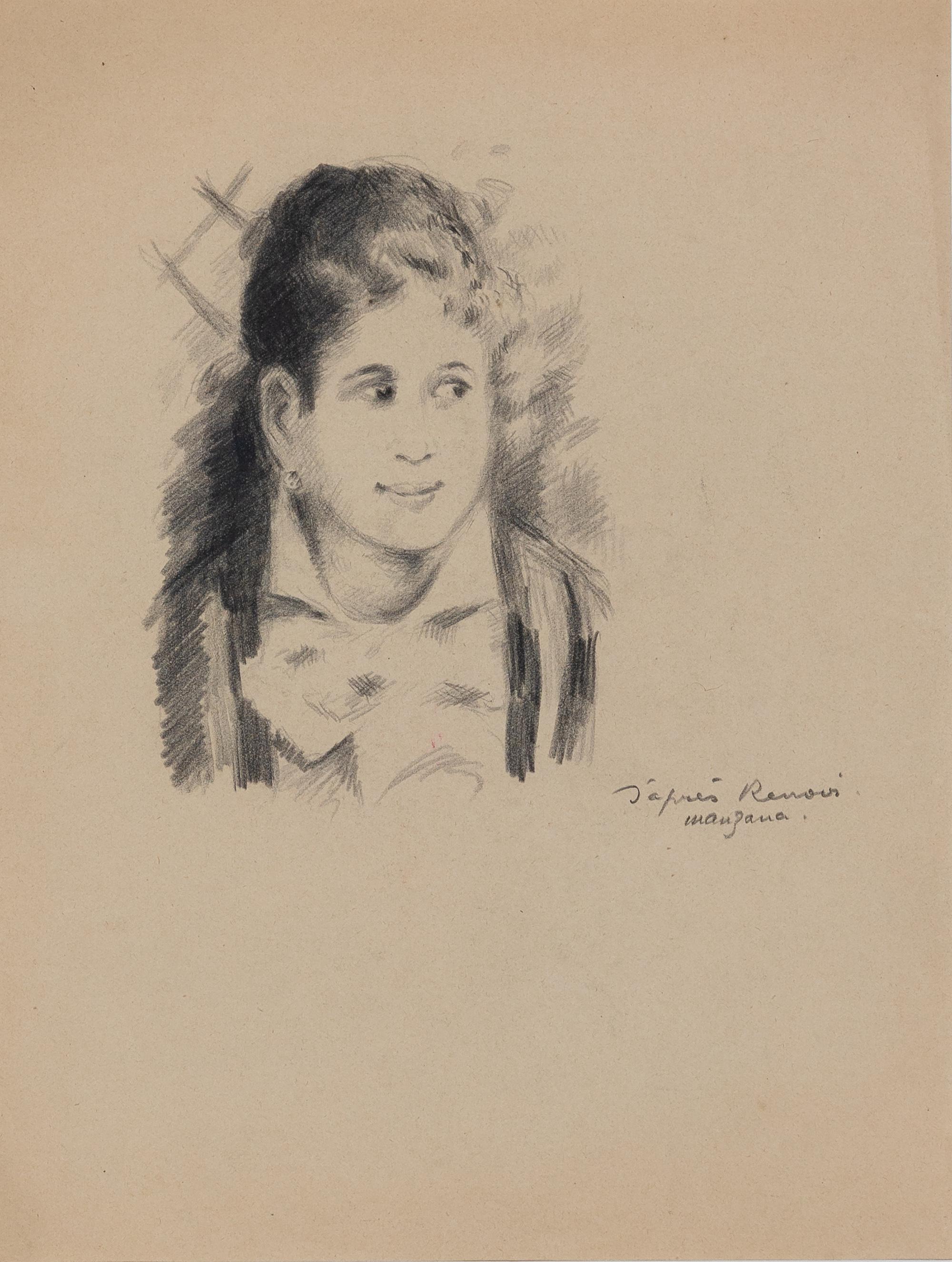 Portrait Georges Henri Manzana Pissarro - D'après Renoir par Georges Manzana Pissarro - Dessin de portrait