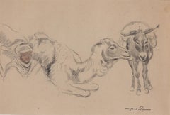 Man with Camel and Donkey von Georges Manzana Pissarro – Arbeit auf Papier