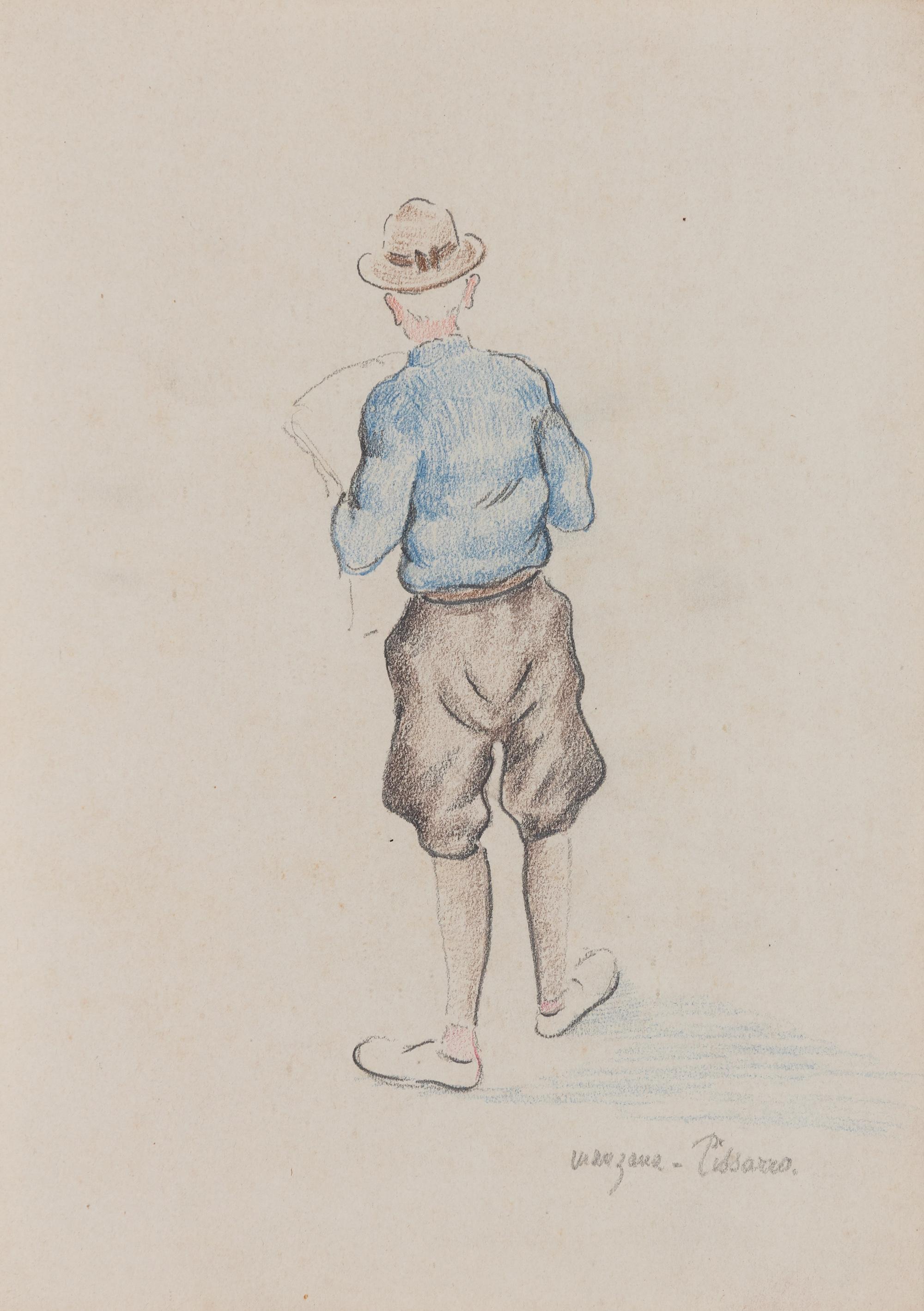Georges Henri Manzana Pissarro Figurative Art – Altes Mann Lesen von Georges Manzana Pissarro – Arbeit auf Papier