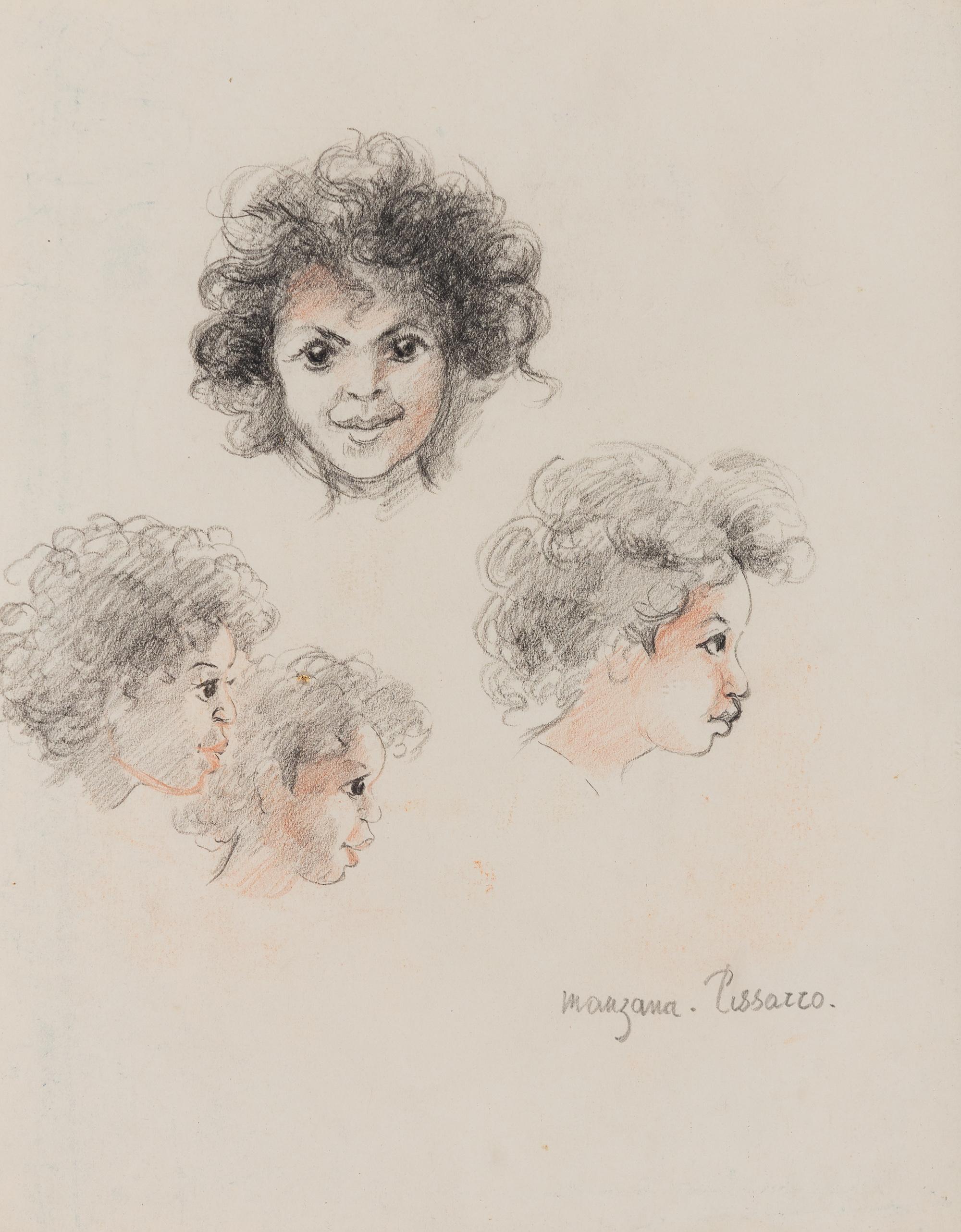 Studies of the Head of a Young Girl von Georges Manzana Pissarro – Zeichnung