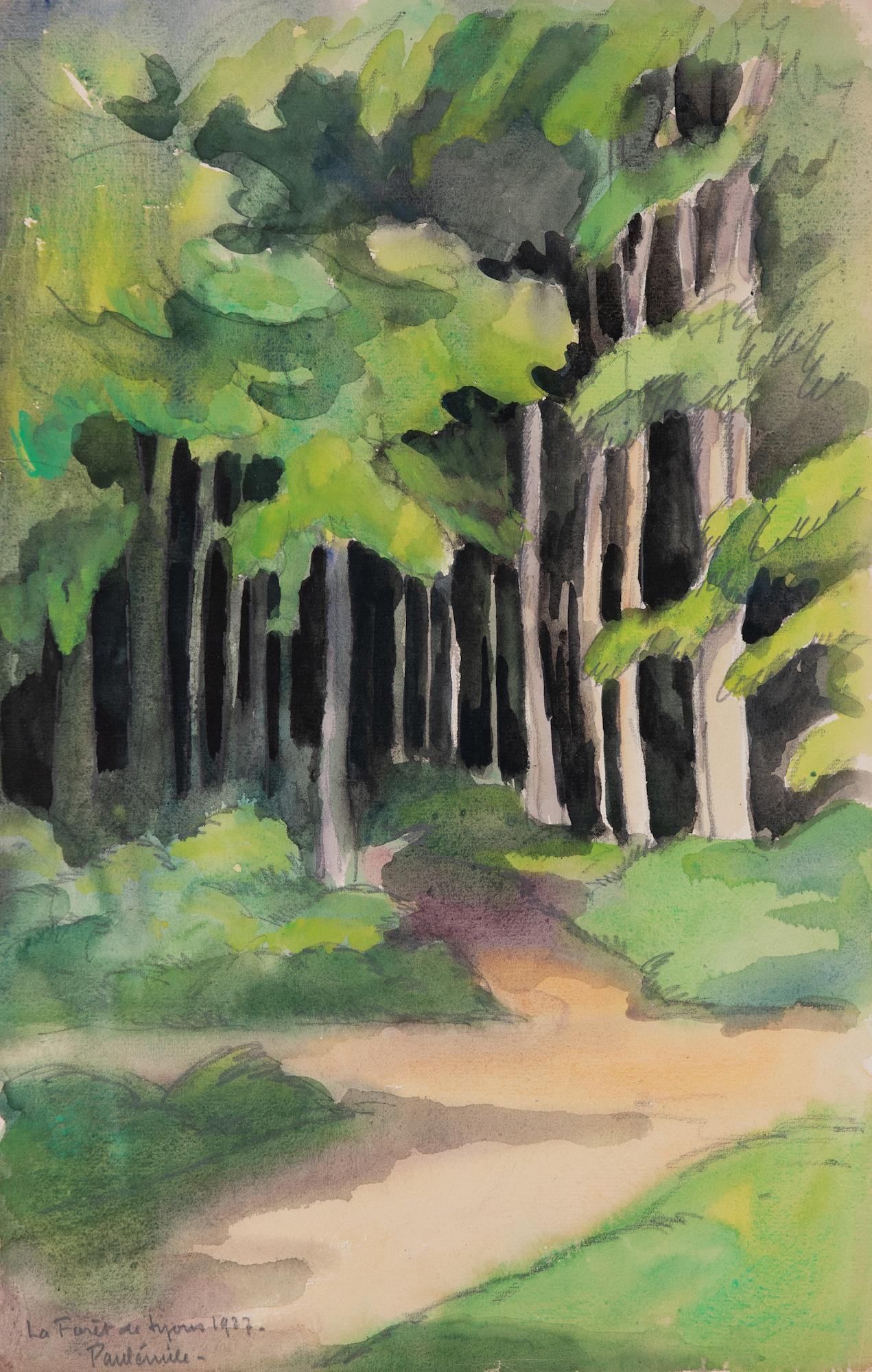 Paul Emile Pissarro Landscape Art - La Forêt de Lyons by Paulémile Pissarro - Watercolour landscape