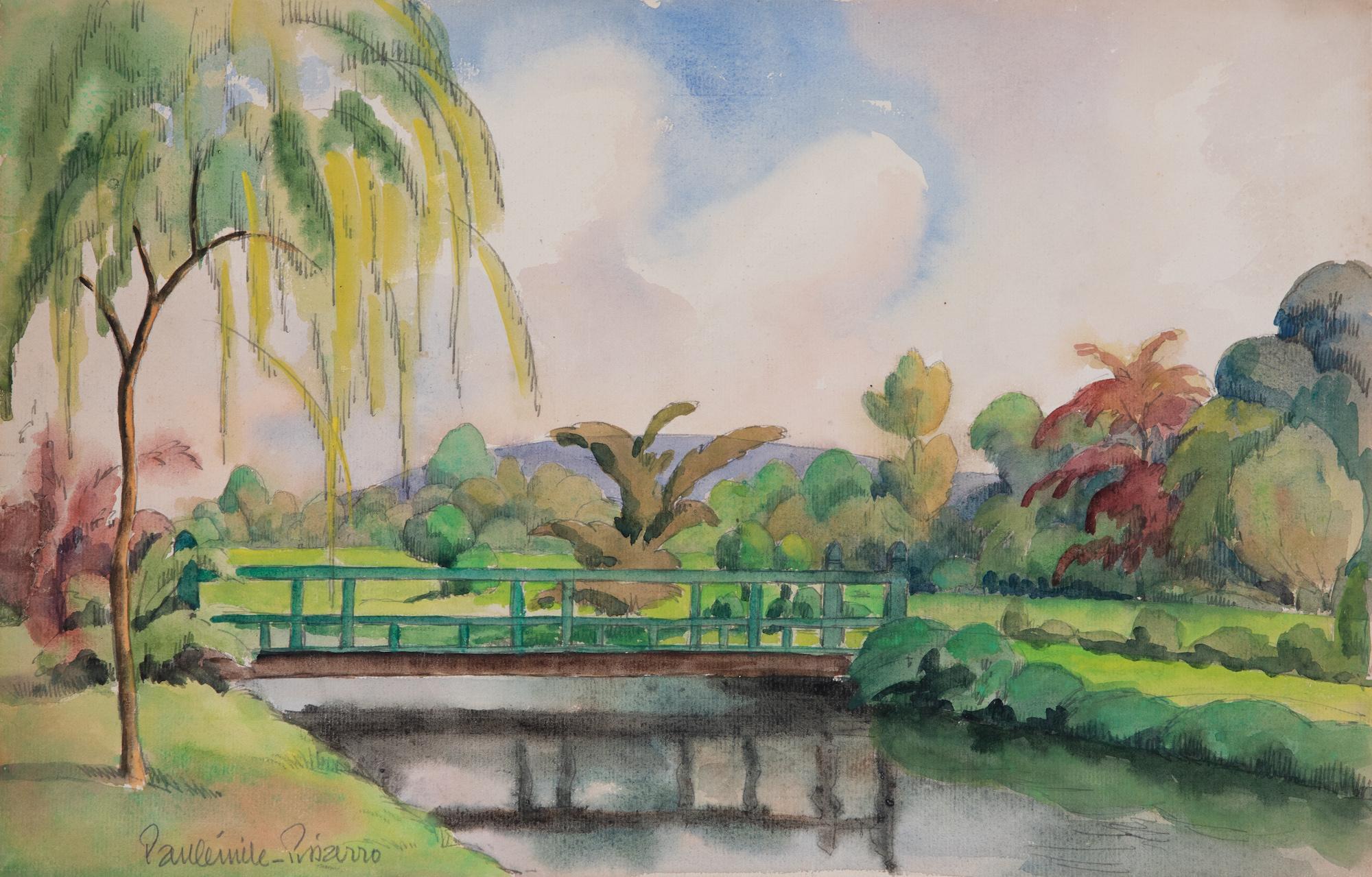 Paul Emile Pissarro Landscape Art - Scène de rivière, près de Lyons-la-Forêt by Paulémile Pissarro - Watercolour