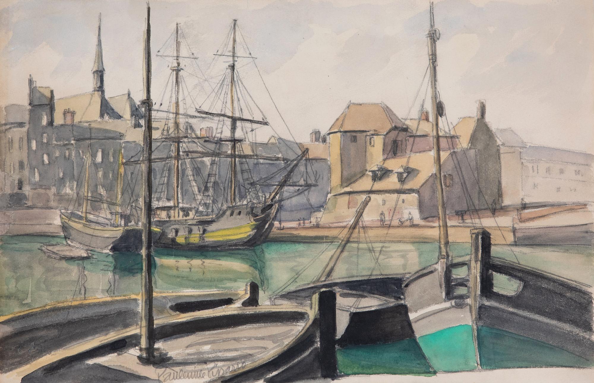 Paul Emile Pissarro Figurative Art - Port de Honfleur by Paulémile Pissarro - Watercolour