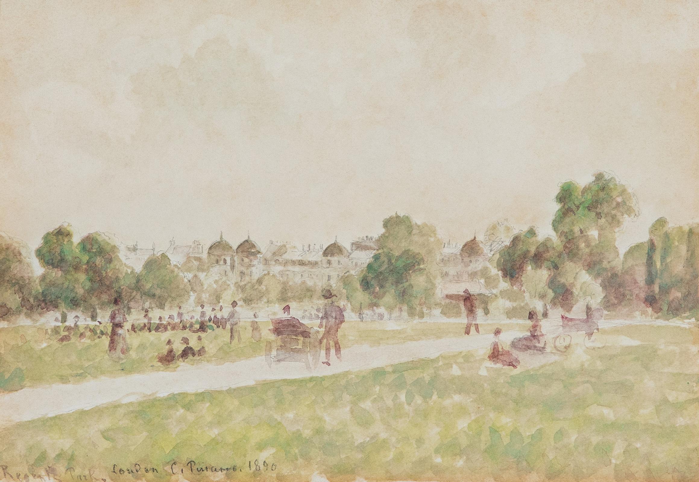 Regent's Park, London by Camille Pissarro (1830-1903)
Watercolour on paper
16.5 x 24.5 cm (6 ¹/₂ x 9 ⁵/₈ inches)
Inscribed, signed and dated lower left, C.Pissarro 1890

Camille Pissarro painted this watercolour during his visit in London to see his