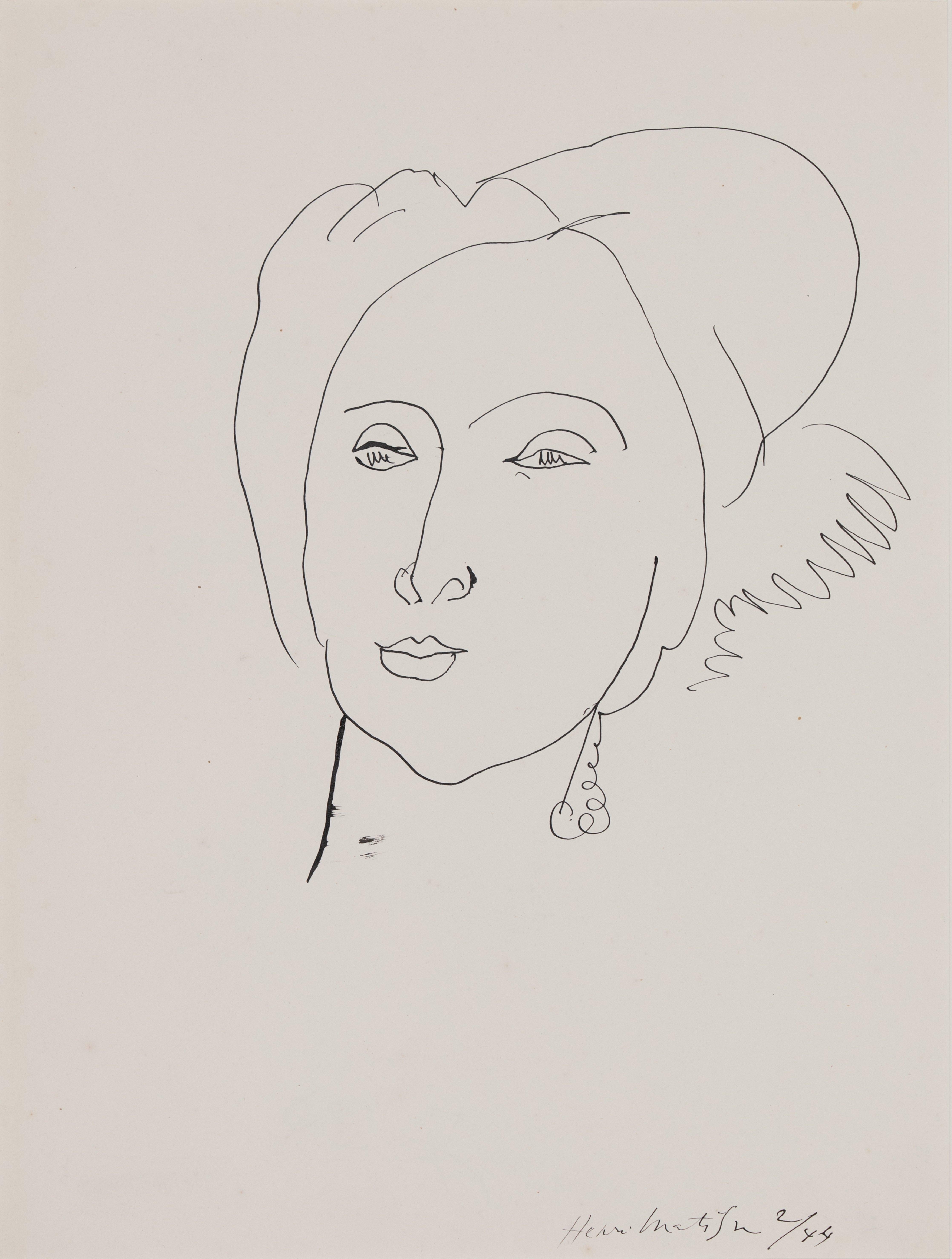 *BITTE BEACHTEN SIE, DASS BRITISCHE KÄUFER NUR 5% MEHRWERTSTEUER AUF DIESEN KAUF ZAHLEN.

Der Turban von Henri Matisse (1869-1954)
Feder und Tusche auf Papier
51,5 x 39 cm (20 ¹/₄ x 15 ³/₈ Zoll)
Signiert und datiert unten rechts, Henri Matisse