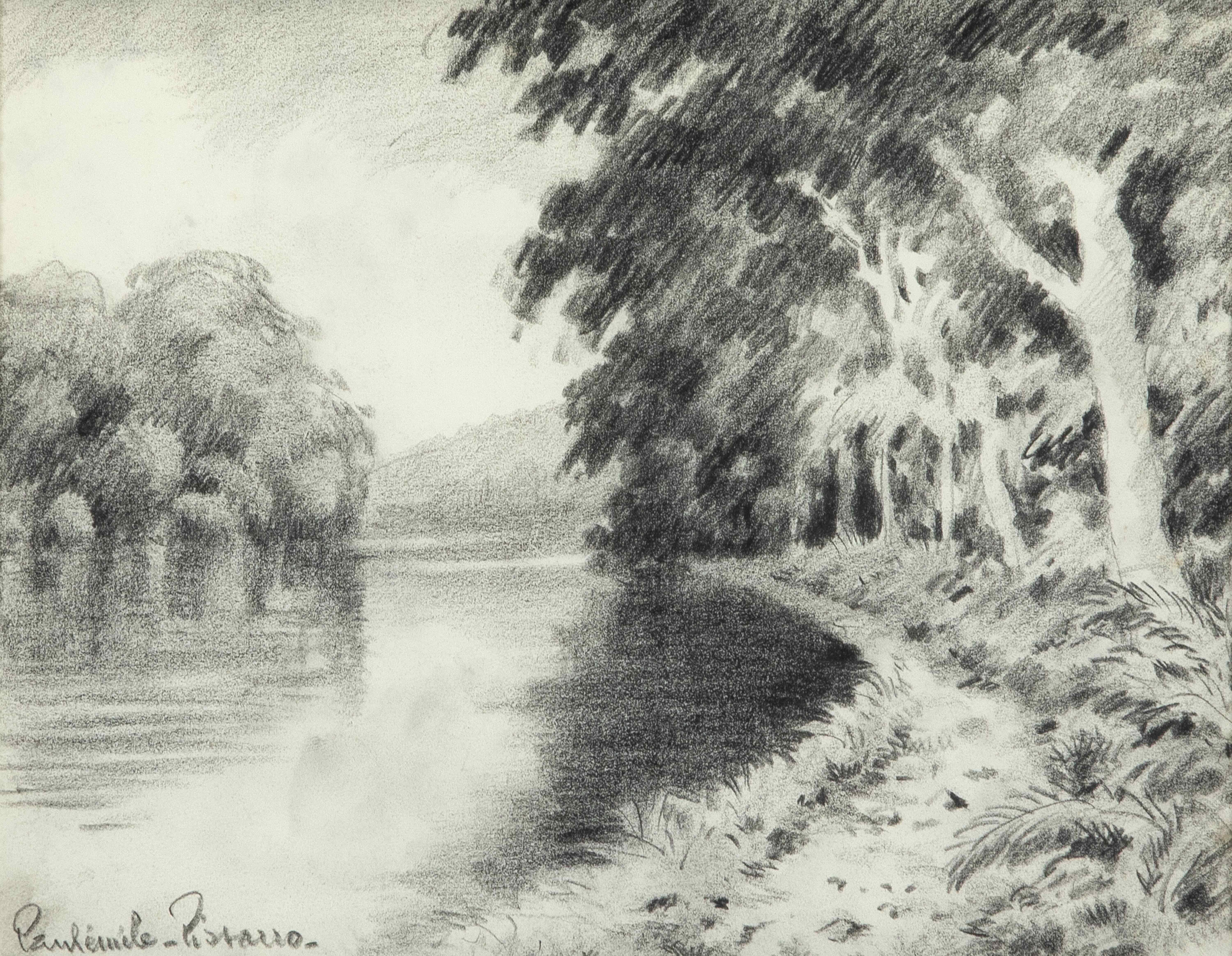 Paysage fluvial de Paulémile Pissarro - Oeuvre sur papier