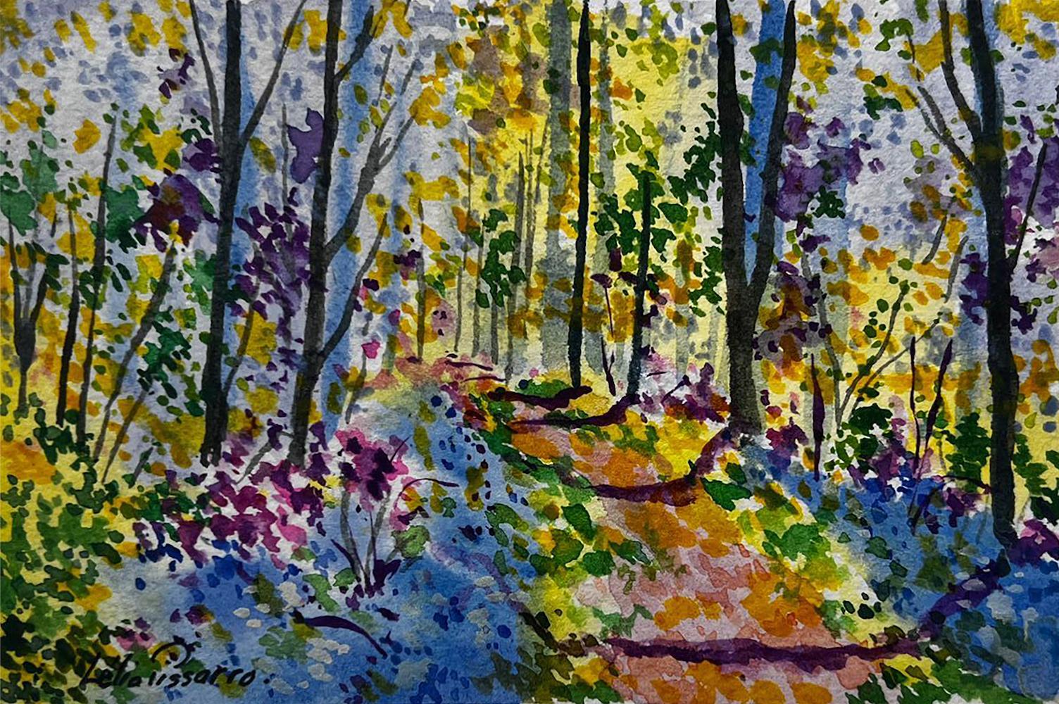 Landscape Art Lelia Pissarro - La forêt de la reine par Lélia Pissarro - Tempera sur papier, Paysage, Encadré