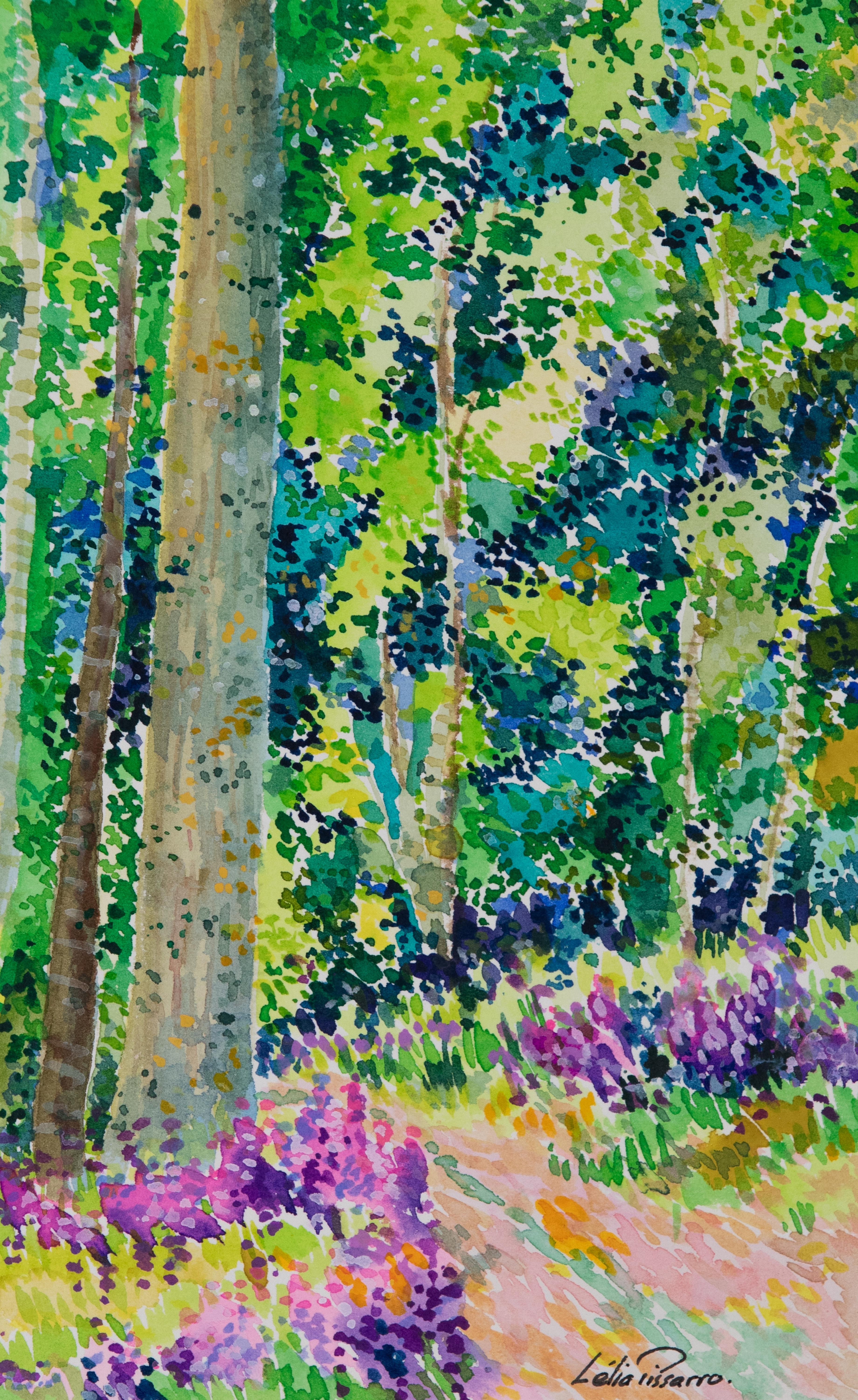 Mon chemin by Lélia Pissarro - Figurative art, Landscape, Tempera on paper, Art