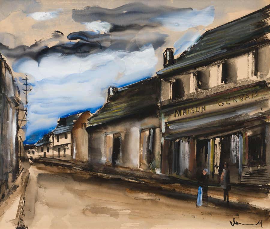 Maison Gervais by Maurice de Vlaminck - Cityscape, Figurative Art, Gouache, Town