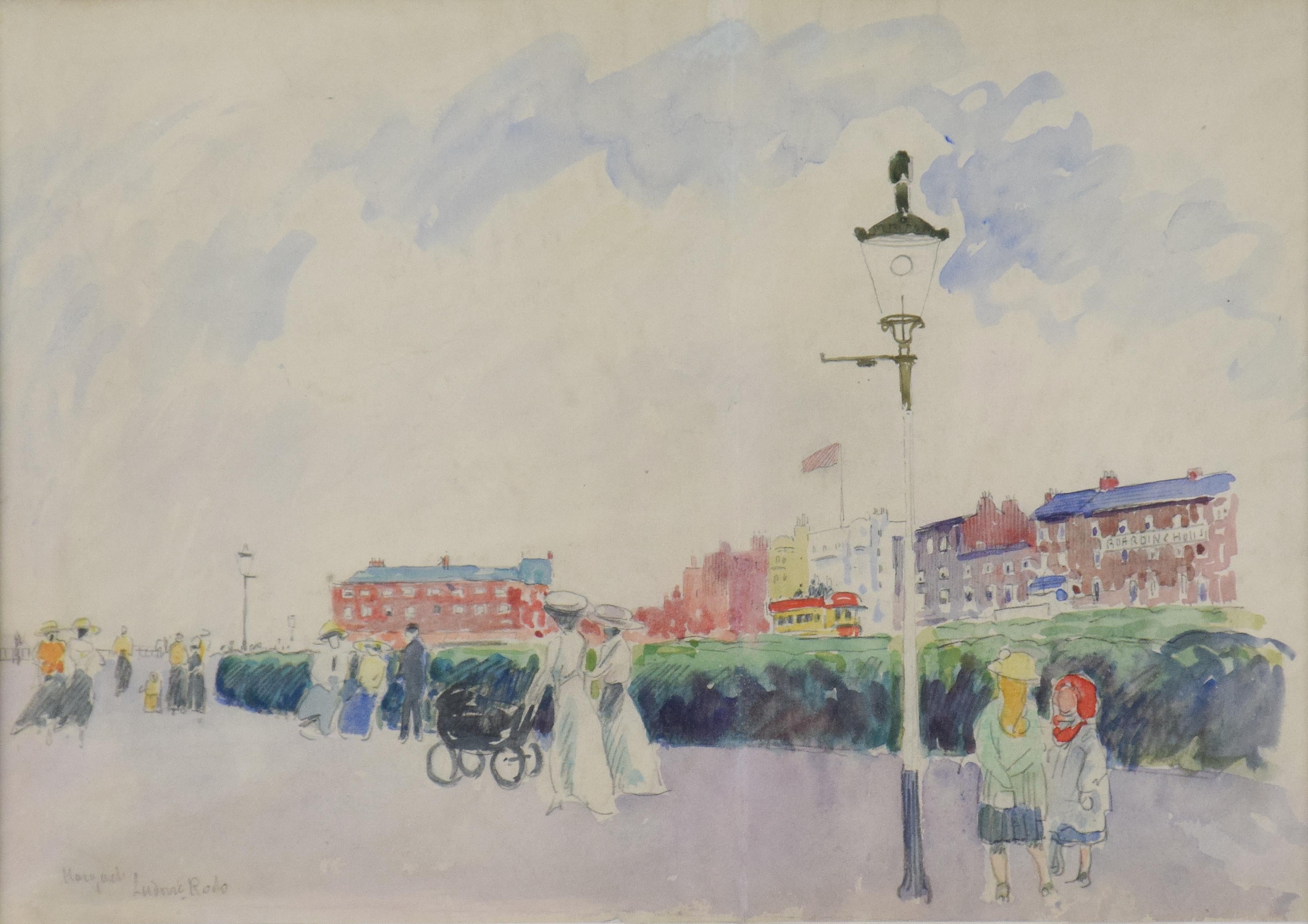 La passeggiata, Margate di Ludovic-Rodo Pissarro - Acquerello post-impressionista