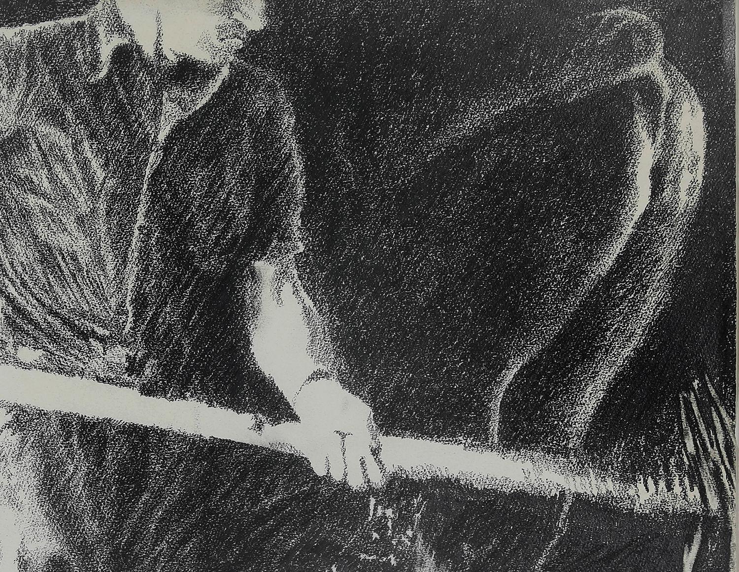 Große schwarz-weiße Zeichnung von Yvon Pissarro mit dem Titel Farmhand in a Cowshed im Angebot 2