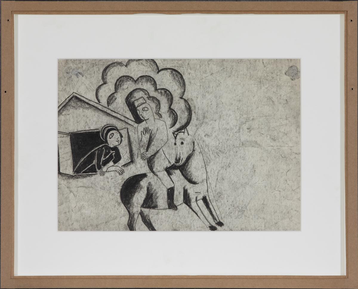 Figures in a Village by Béla Kádár - Charcoal Drawing For Sale 3