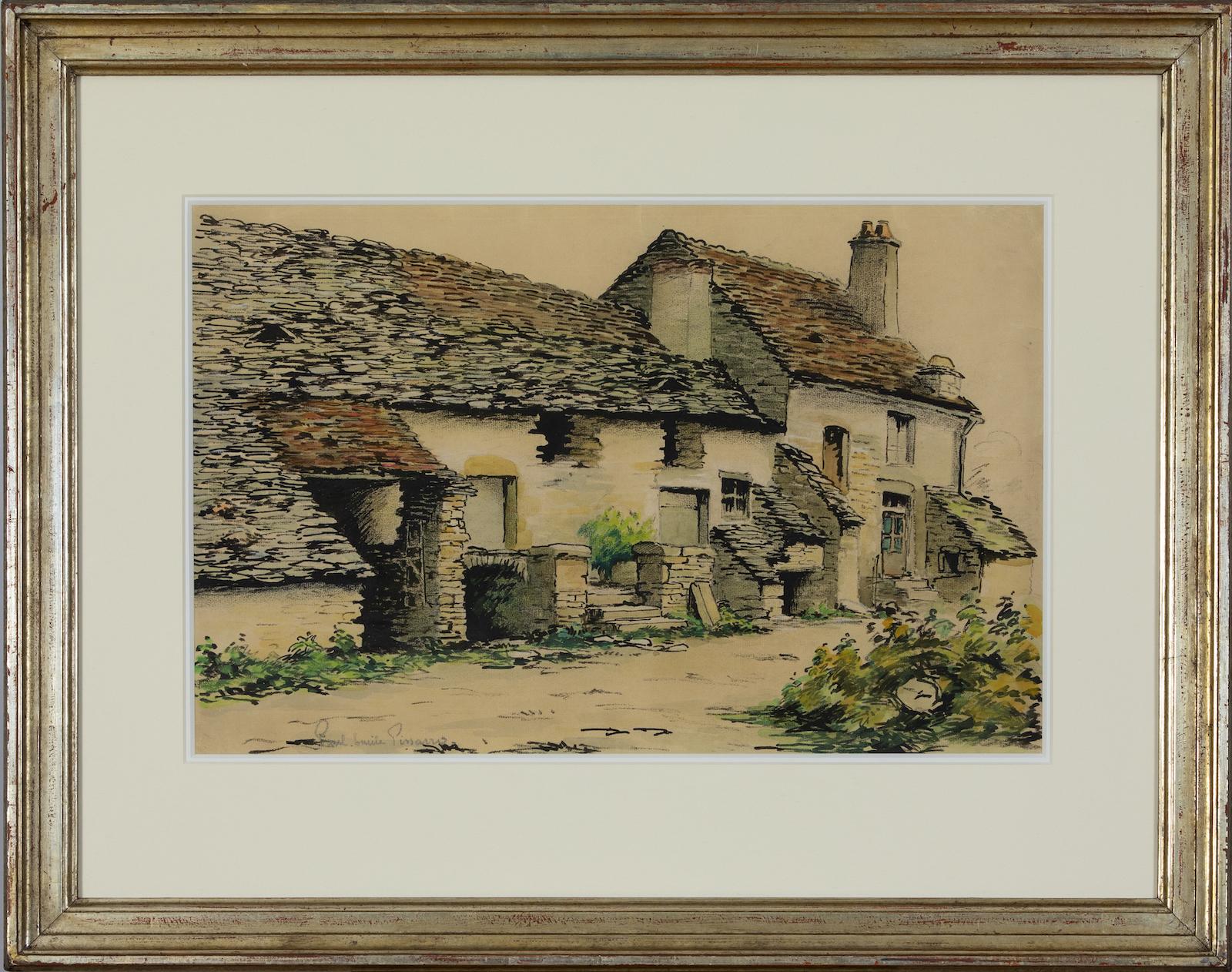 Le corp de ferme by Paulémile Pissarro - Watercolour - Art by Paul Emile Pissarro