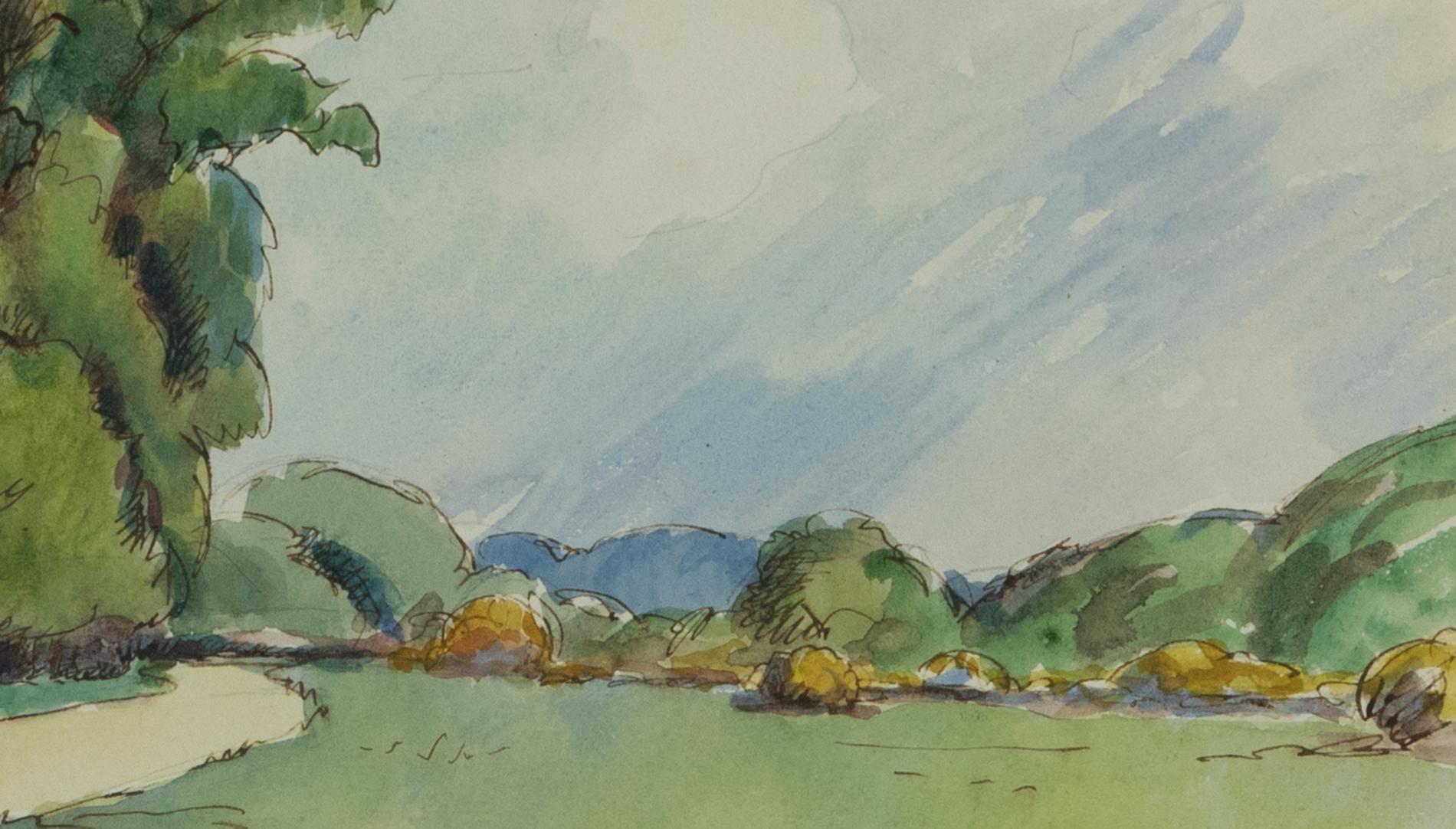 Paysage à Chippenfield by Ludovic-Rodo Pissarro - Landscape watercolour For Sale 3