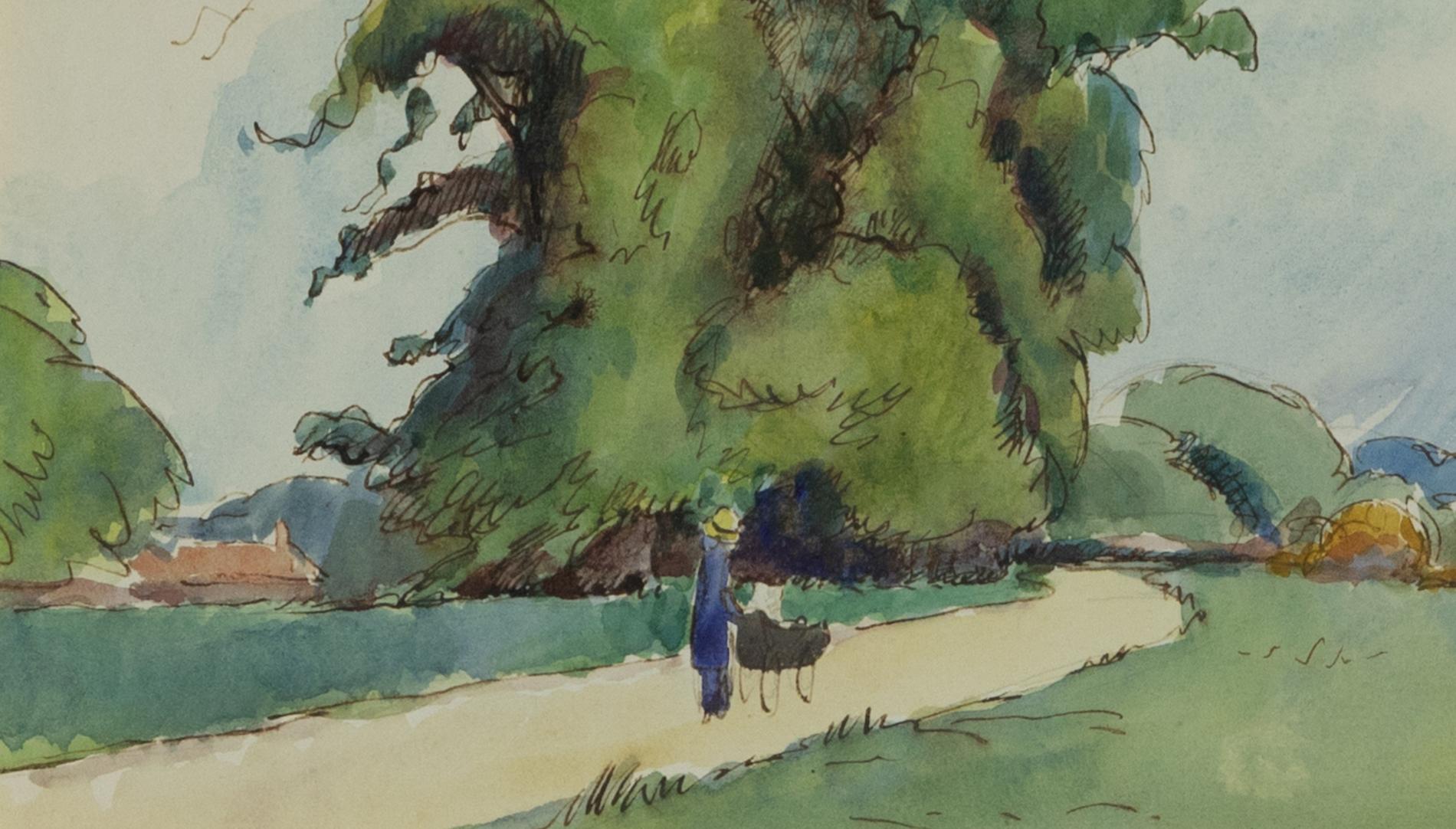 Paysage à Chippenfield by Ludovic-Rodo Pissarro - Landscape watercolour For Sale 1
