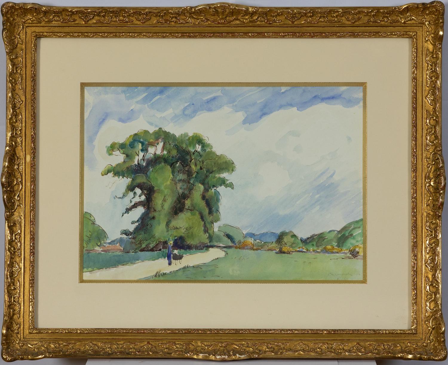 *UK BUYERS WILL PAY AN ADDITIONAL 20% VAT ON TOP OF THE ABOVE PRICE

Paysage à Chippenfield by Ludovic-Rodo Pissarro (1878-1952)
Watercolour and ink on paper
23 x 33 cm (9 x 13 inches)
Signed, titled and dated lower right
Executed in