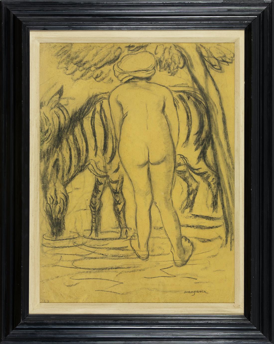 Jeune Femme de Dos au Zèbre von Georges Manzana Pissarro - Nackte Zeichnung – Art von Georges Henri Manzana Pissarro