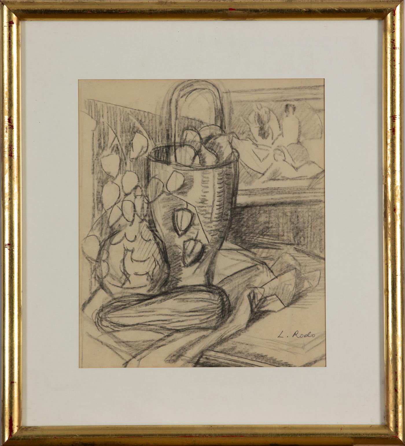Stillleben von Ludovic-Rodo Pissarro – Holzkohle auf Papier im Angebot 1